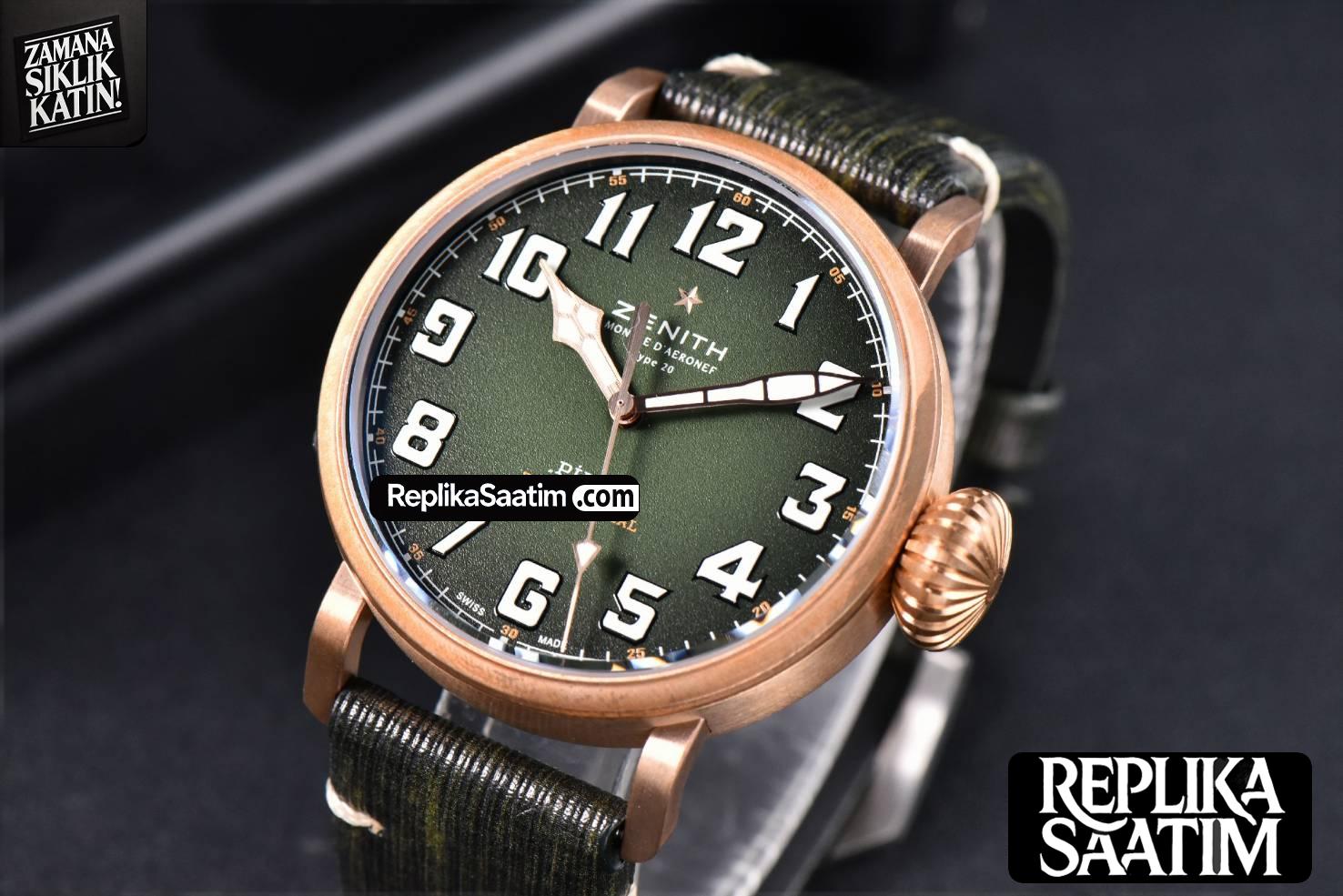 Pilot Type 20 Extra Special Bronze XF 45MM Green Dial Green Leather Strap A2824 -02