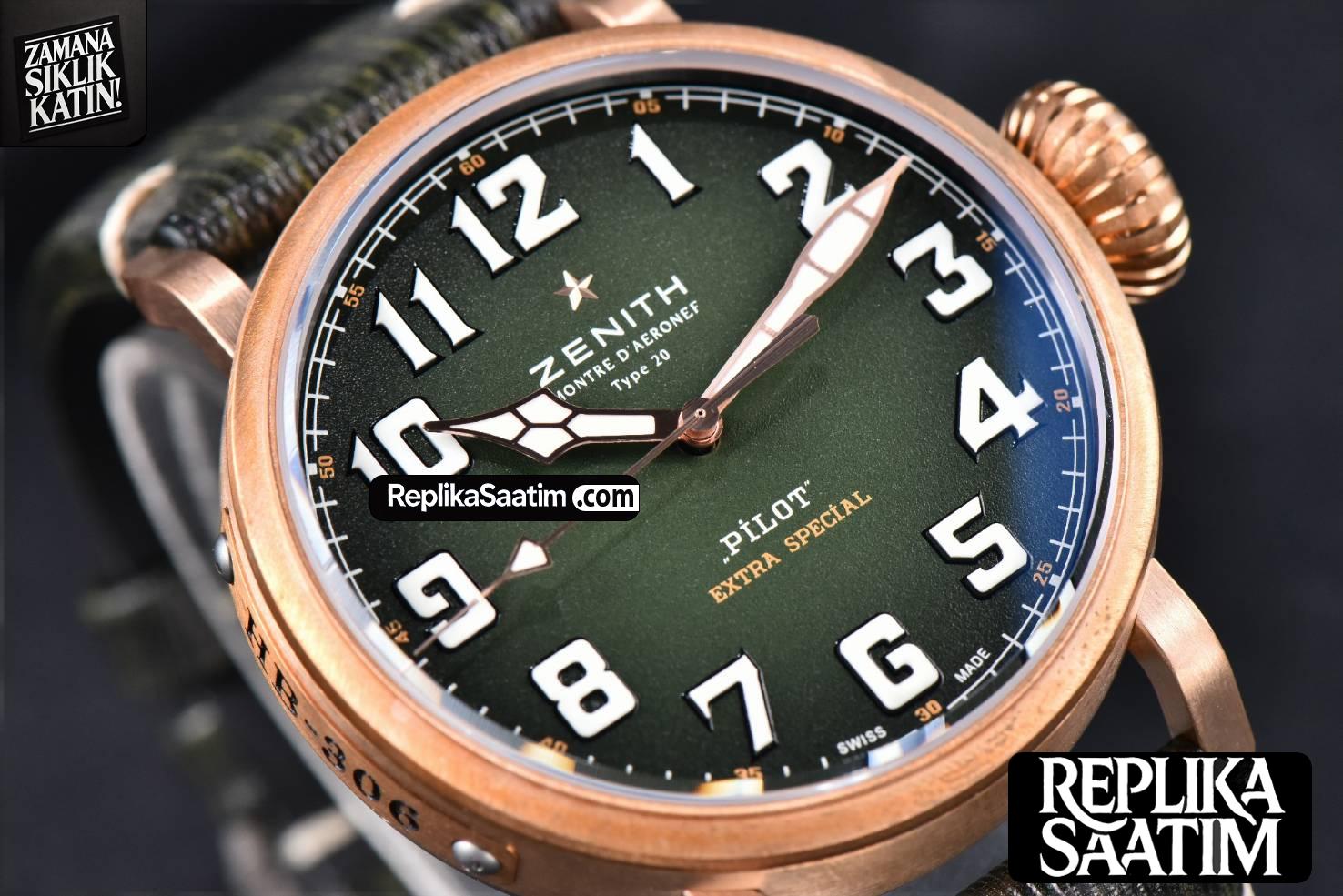 Pilot Type 20 Extra Special Bronze XF 45MM Green Dial Green Leather Strap A2824 -08