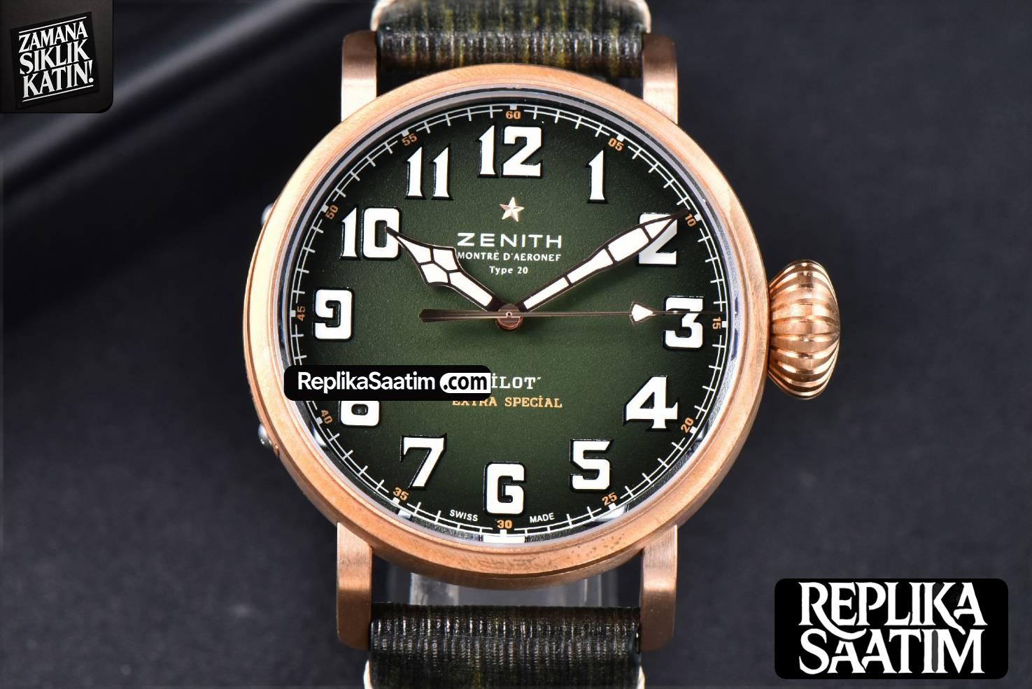 Pilot Type 20 Extra Special Bronze XF 45MM Green Dial Green Leather Strap A2824 -24