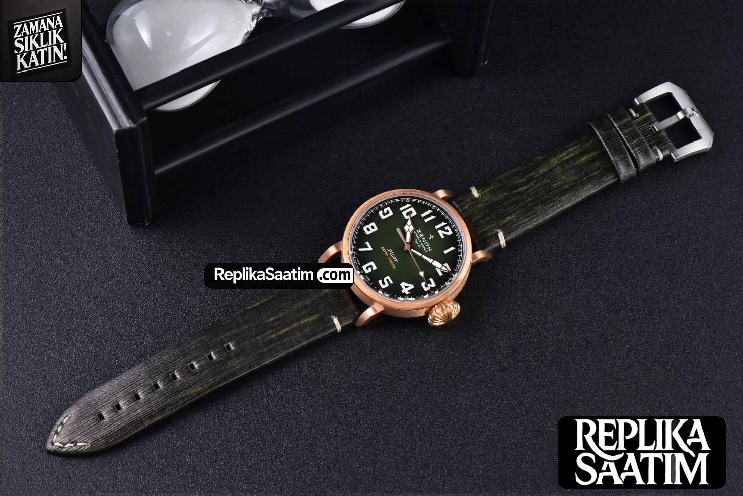 Pilot Type 20 Extra Special Bronze XF 45MM Green Dial Green Leather Strap A2824 -25