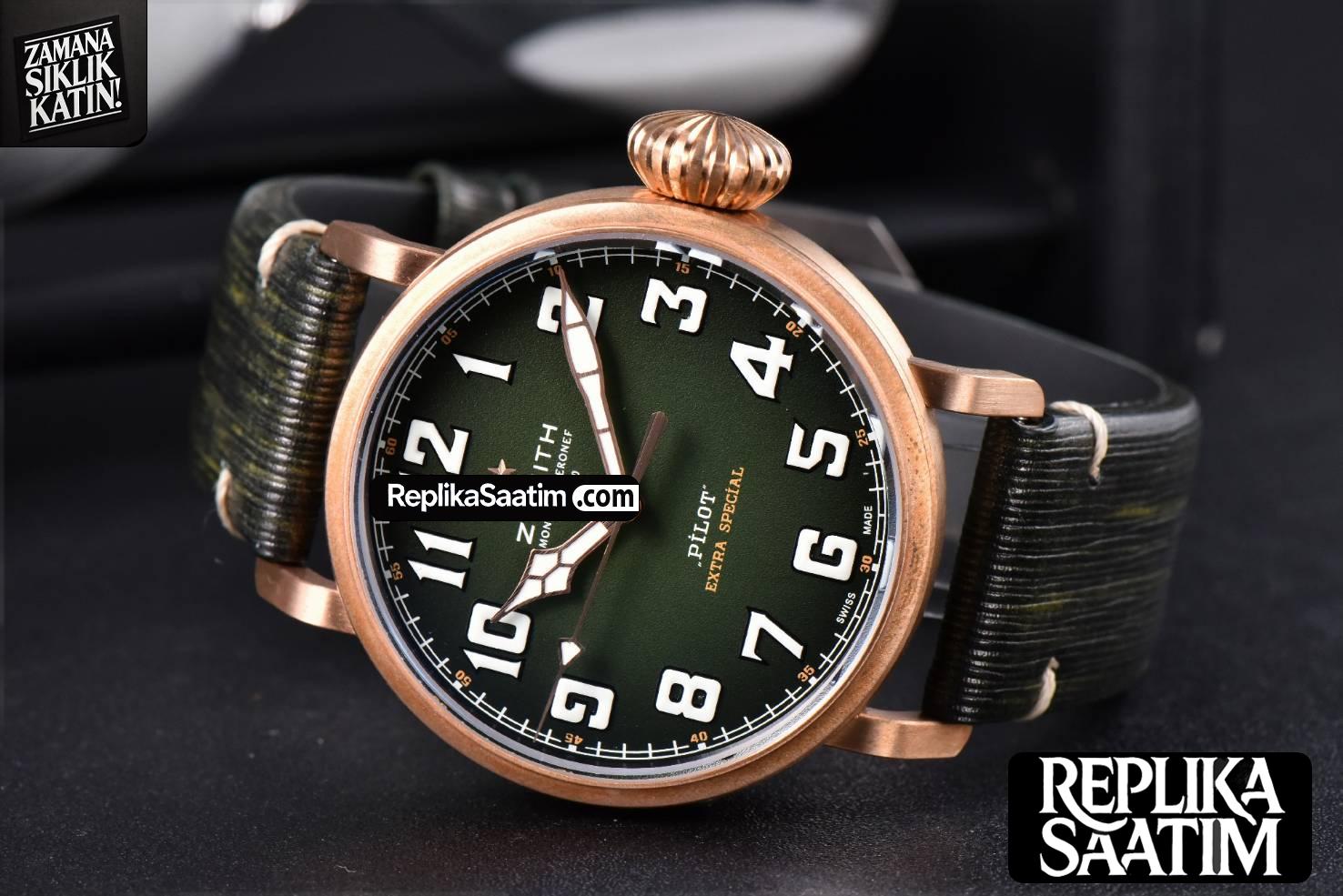 Pilot Type 20 Extra Special Bronze XF 45MM Green Dial Green Leather Strap A2824 -26