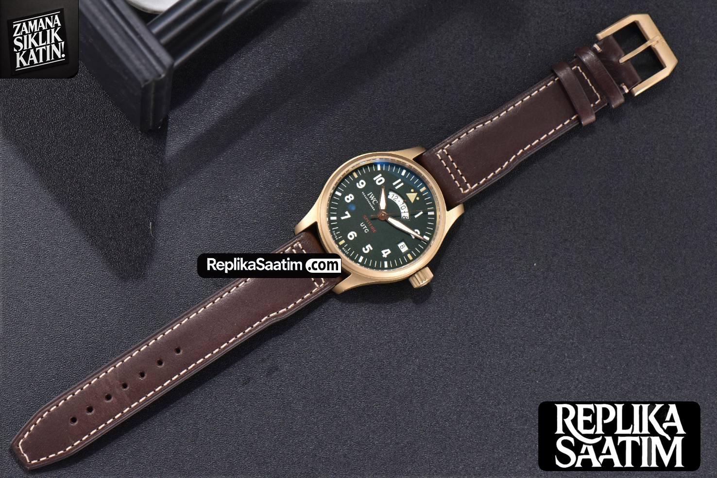 Pilot UTC Spitfire ZF 41MM “MJ271” Bronze Green Dial Brown Leather Strap A2836 -02