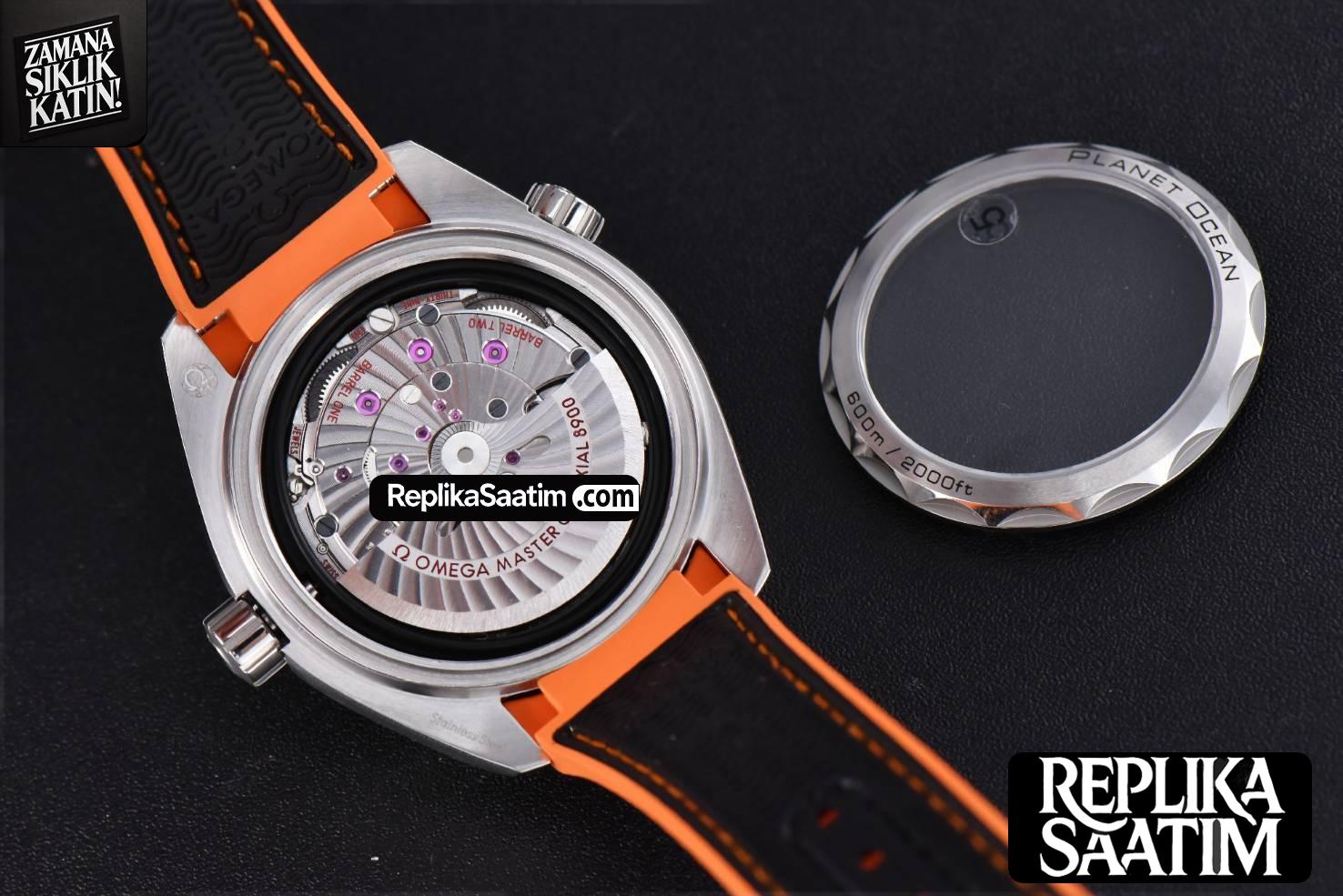 Planet Ocean 600m 43.5mm VSF Black Dial 1/4 Orange Bezel Rubber Strap A8900 -14