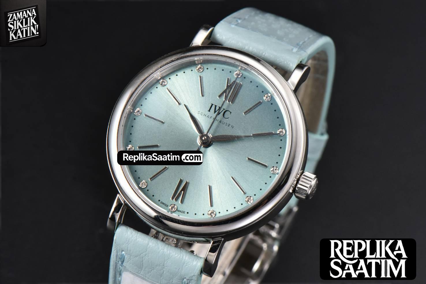 Portofino Automatic 34mm IW357416 Real Diamond Ice Blue Dial Blue Leather Strap SW -03