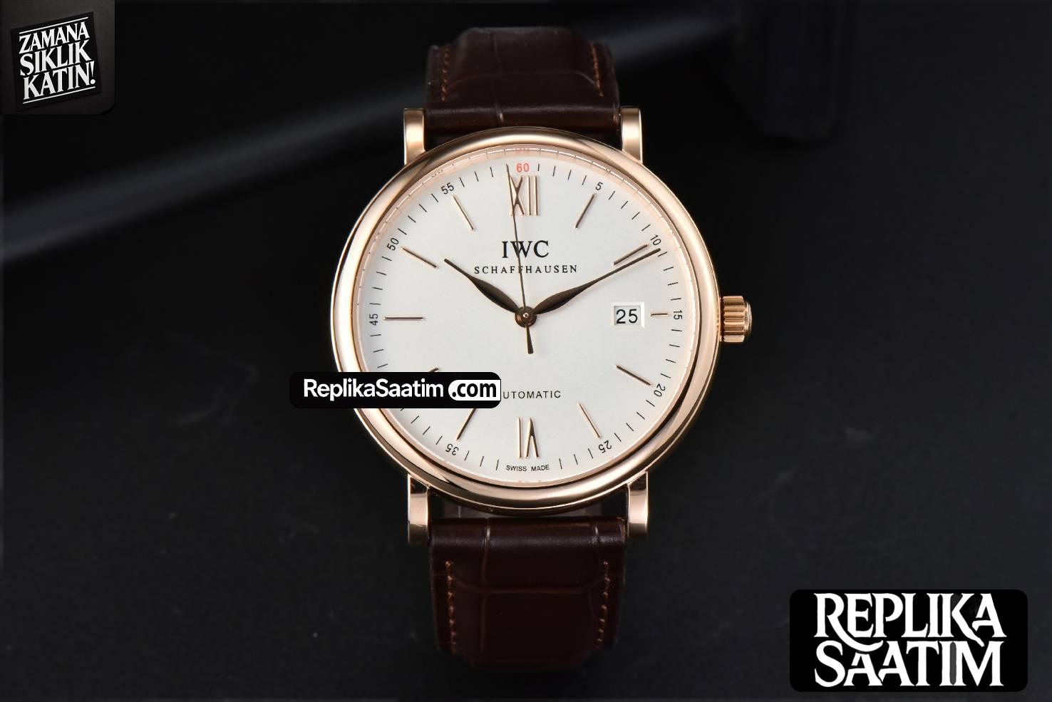 Portofino Automatic 40mm ZF RG White Dial RG Hands Brown Croc Strap A9019 -02