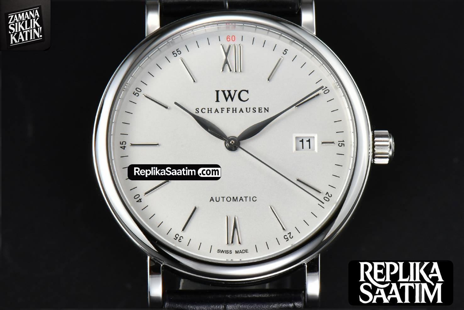 Portofino Automatic 40mm ZF White Dial Silver Hands Black Croc Strap A9019 -01