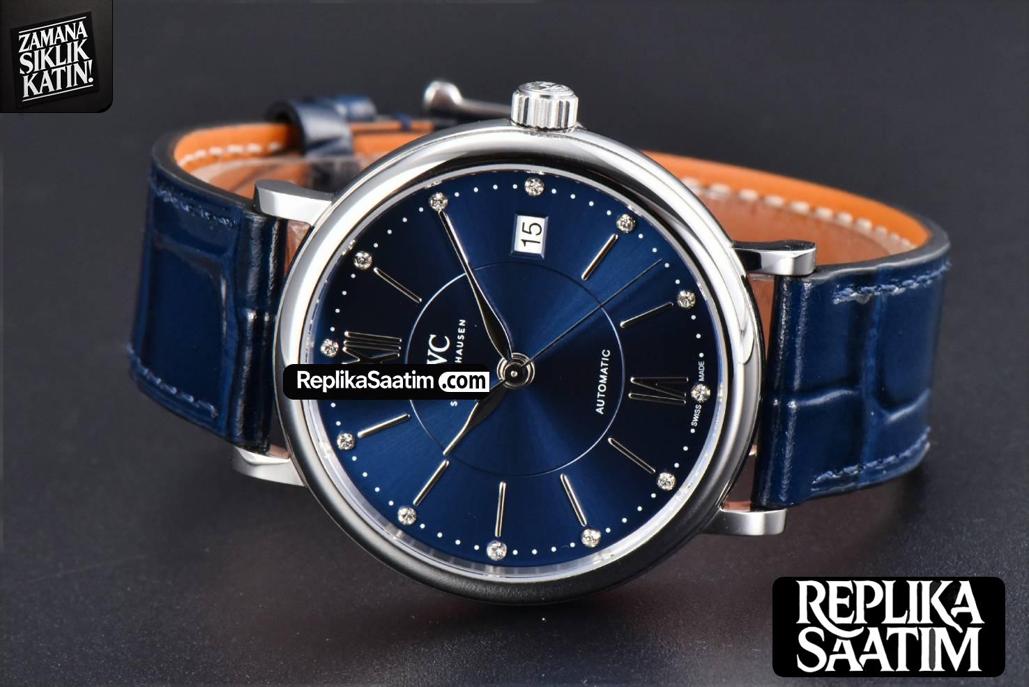 Portofino V7F 37MM Blue Dial Silver Marker Black Leather Strap A2892 -12