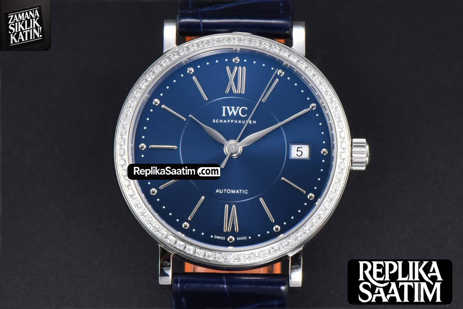 Portofino V7F 37MM Diamond Blue Dial Silver Marker Blue Leather Strap A2892 -01
