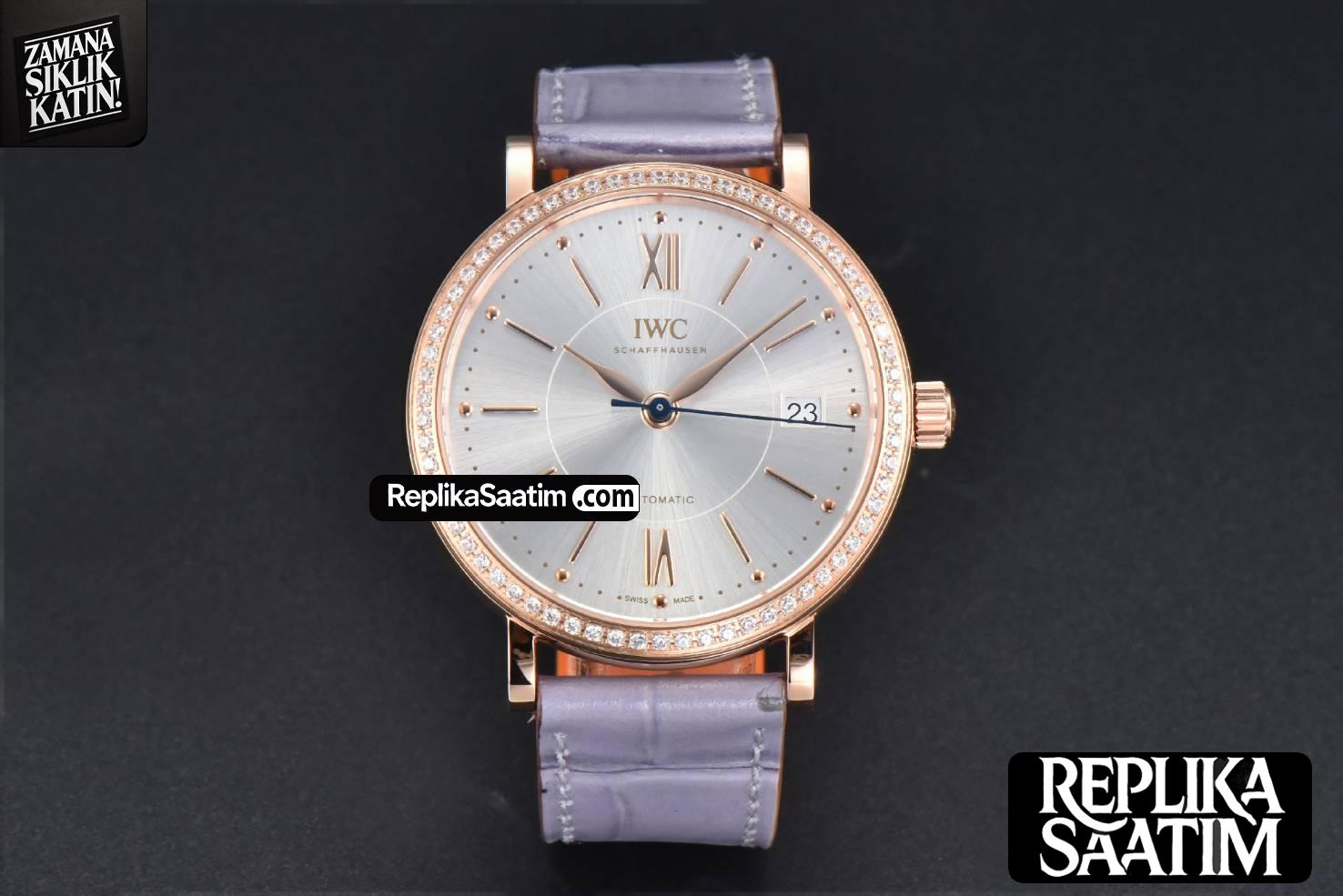 Portofino V7F 37MM RG Diamond Silver Dial RG Marker Grape Leather Strap A2892 -02