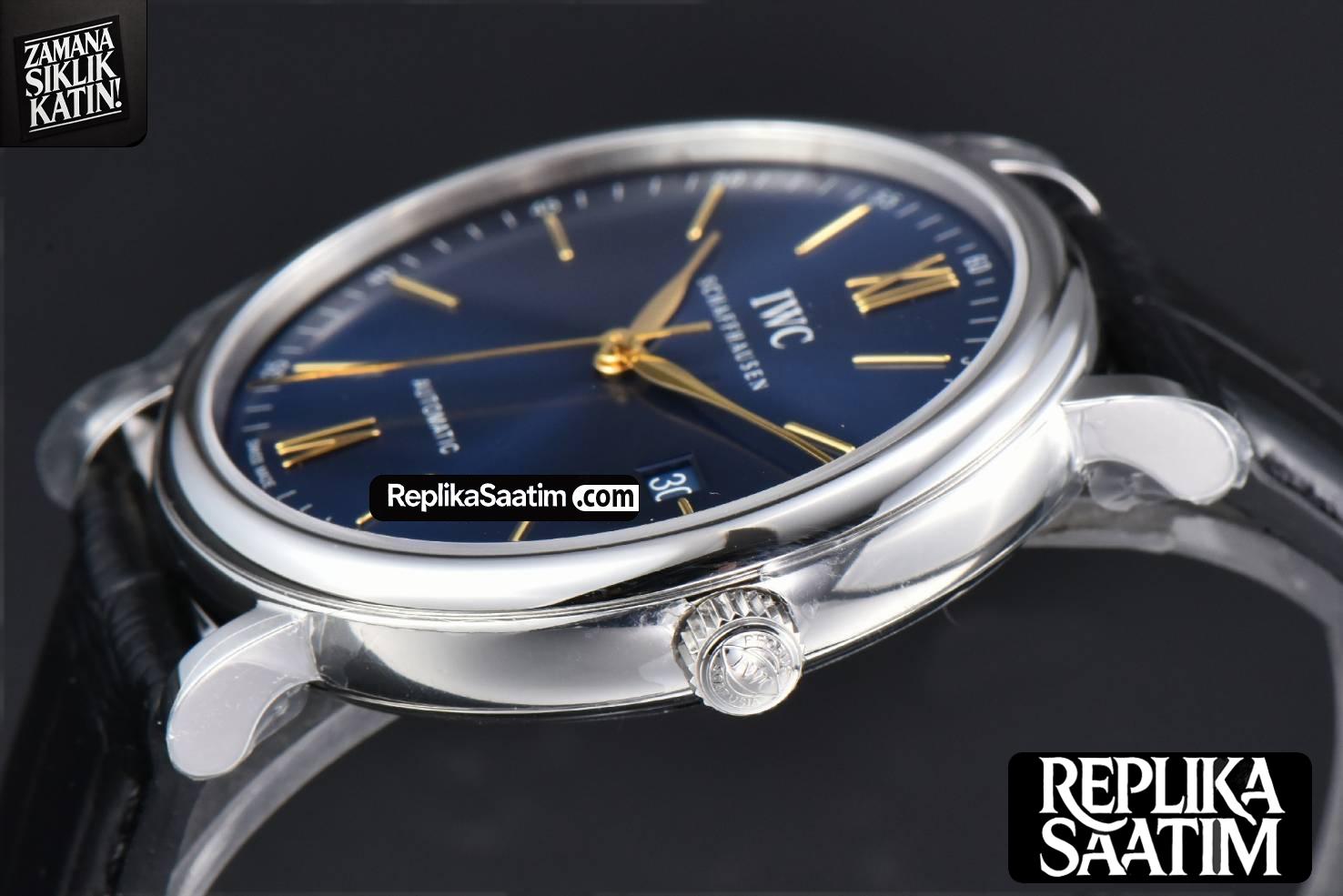 Portofino V7F 40MM Blue Dial YG Hands Black Leather Strap A2892 -10