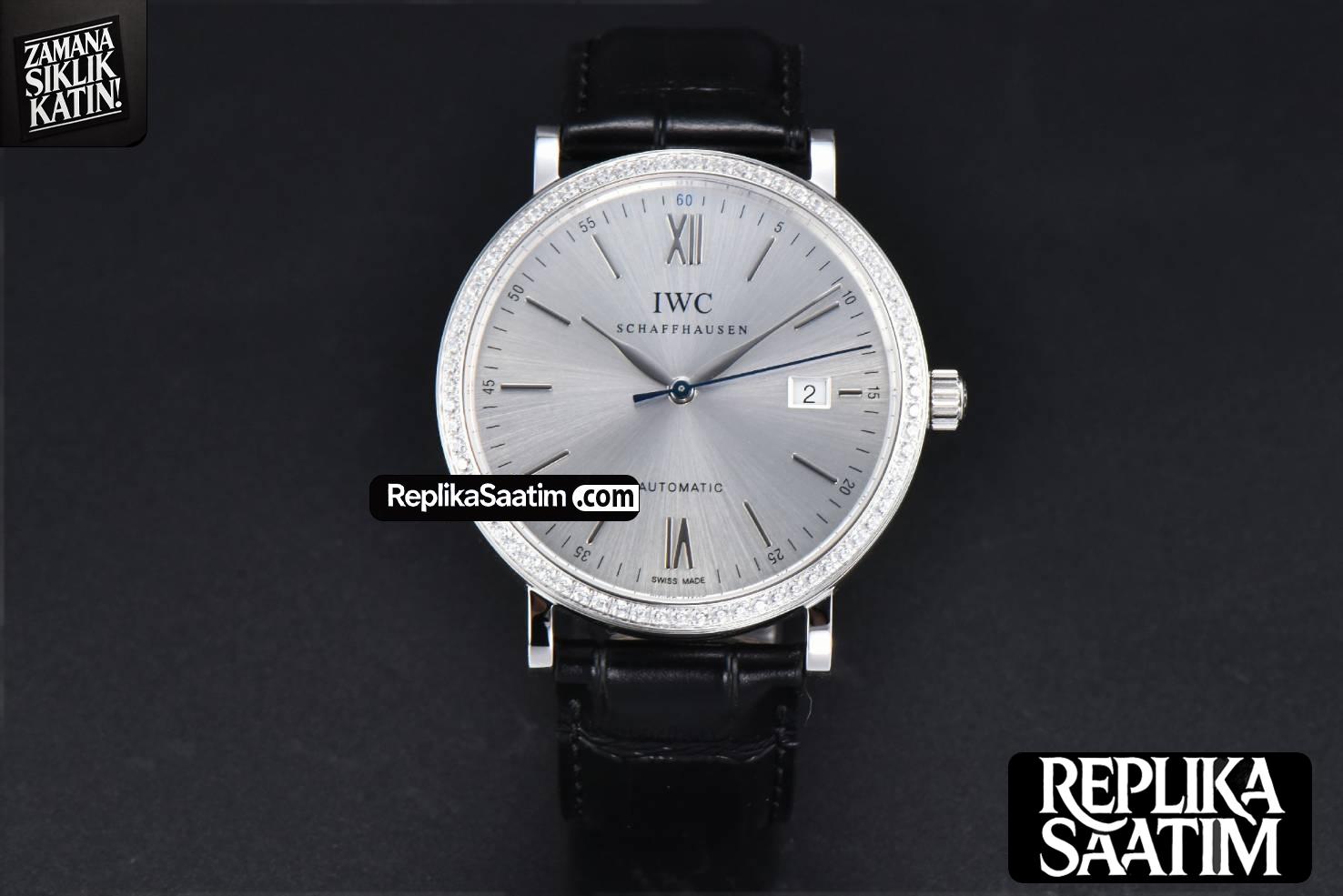 Portofino V7F 40MM Diamond Silver Dial Black Leather Strap A2892 -02