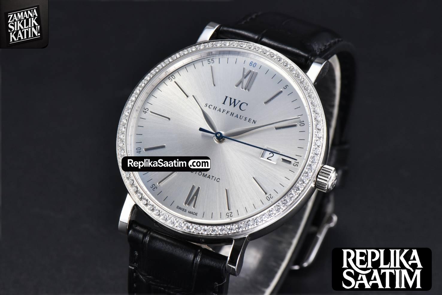 Portofino V7F 40MM Diamond Silver Dial Black Leather Strap A2892 -03