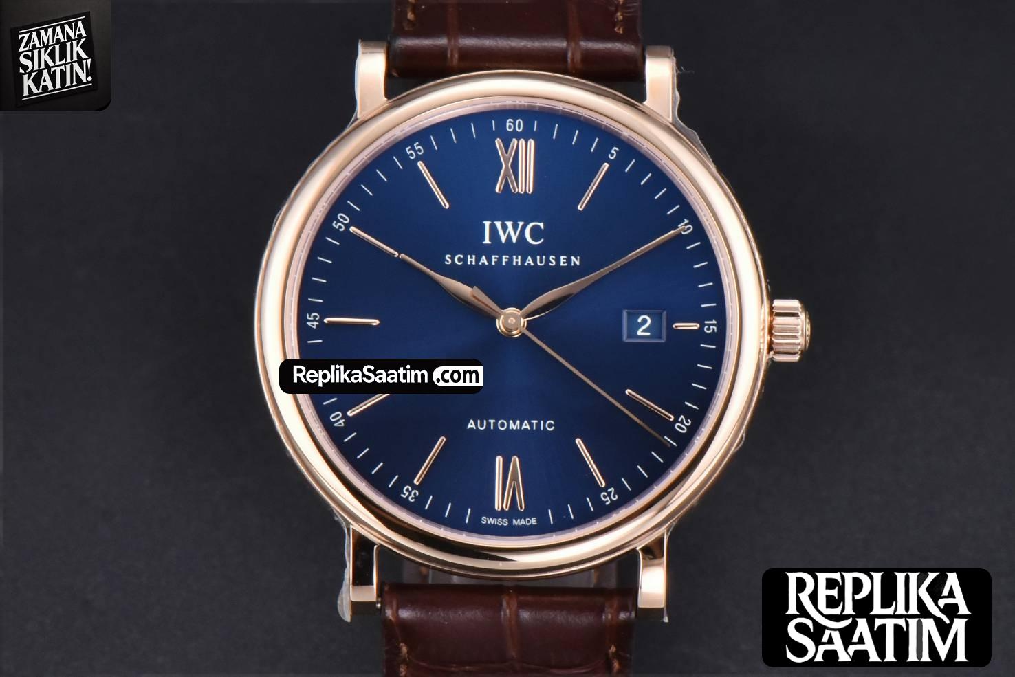 Portofino V7F 40MM RG Blue Dial RG Marker Brown Leather Strap A2892 -01