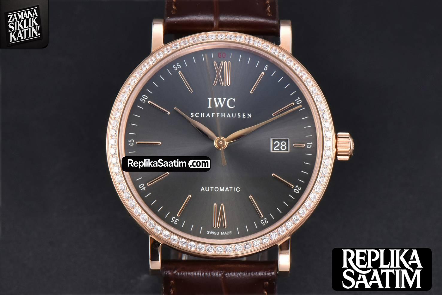 Portofino V7F 40MM RG Diamond Gray Dial RG Marker Brown Leather Strap A2892 -01