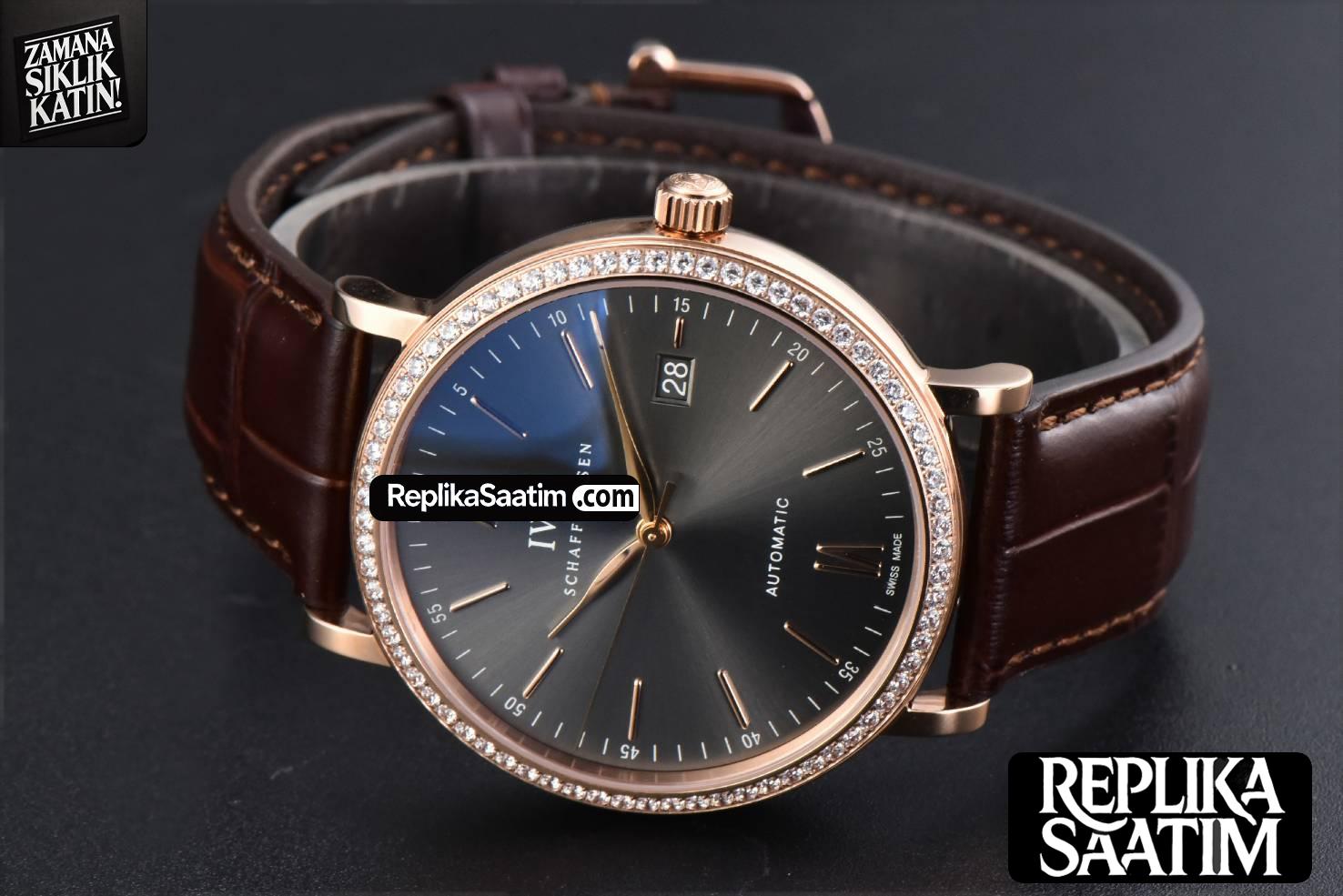 Portofino V7F 40MM RG Diamond Gray Dial RG Marker Brown Leather Strap A2892 -12
