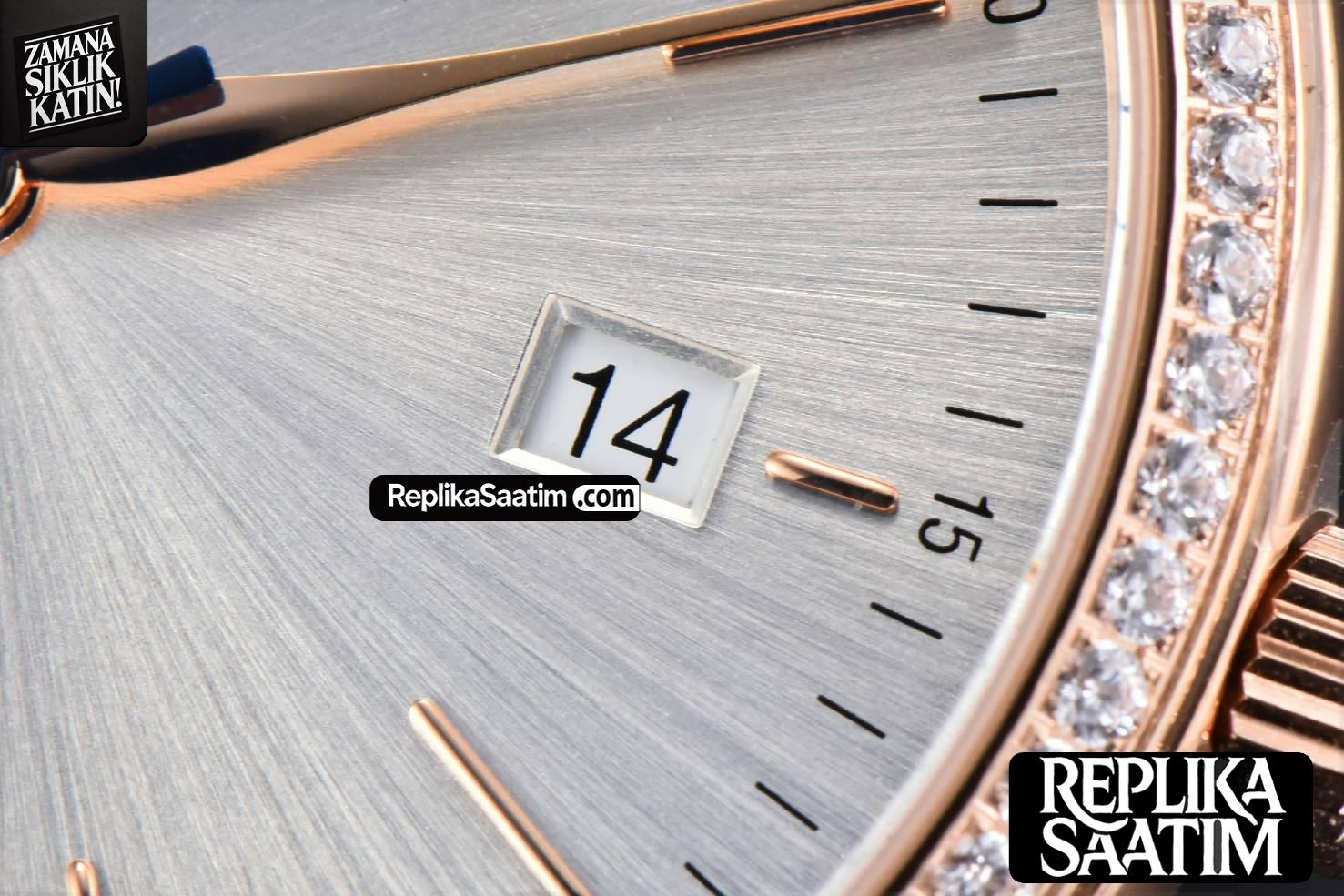 Portofino V7F 40MM RG Diamond Silver Dial RG Marker Brown Leather Strap A2892 -06