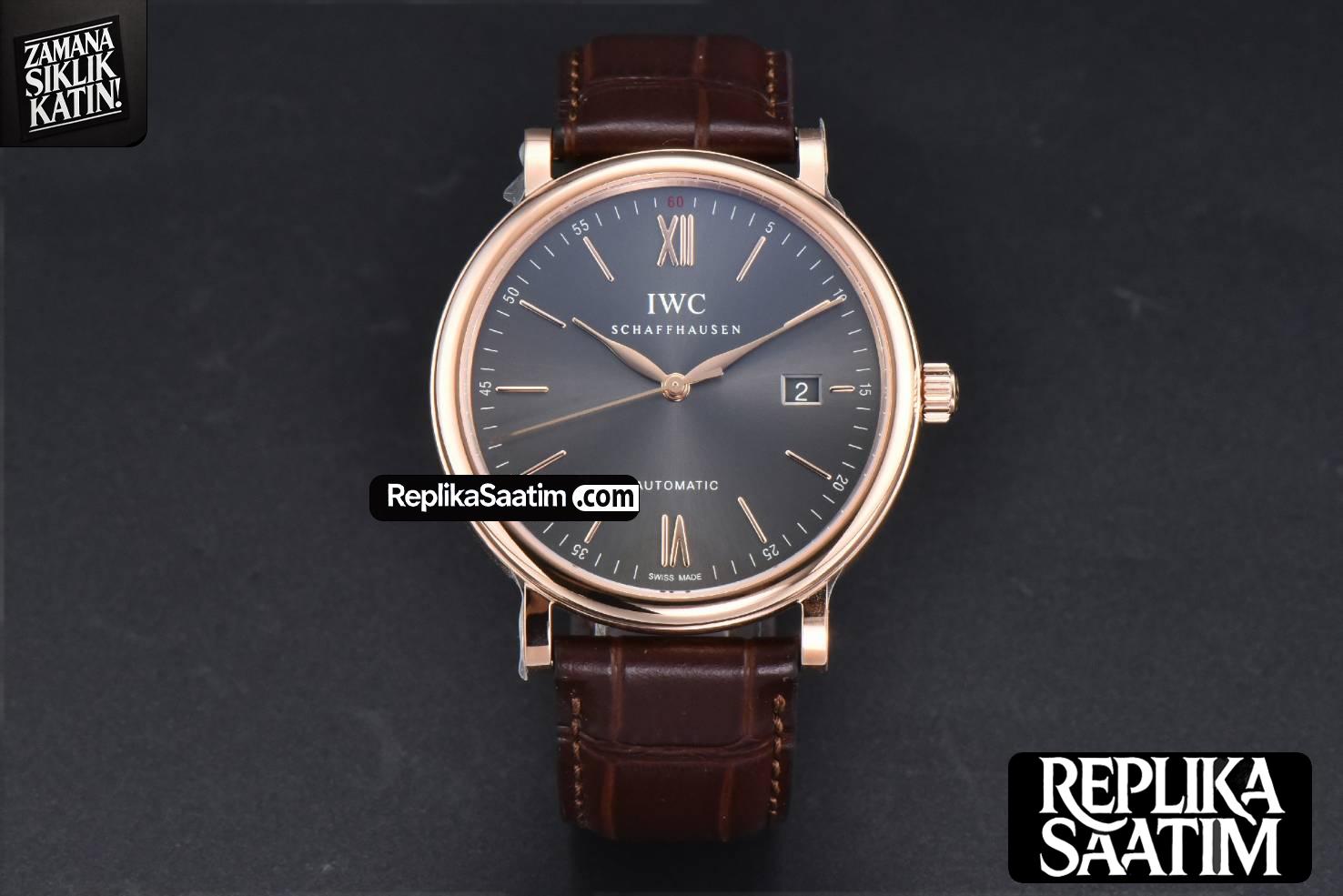 Portofino V7F 40MM RG Gray Dial RG Marker Brown Leather Strap A2892 -02