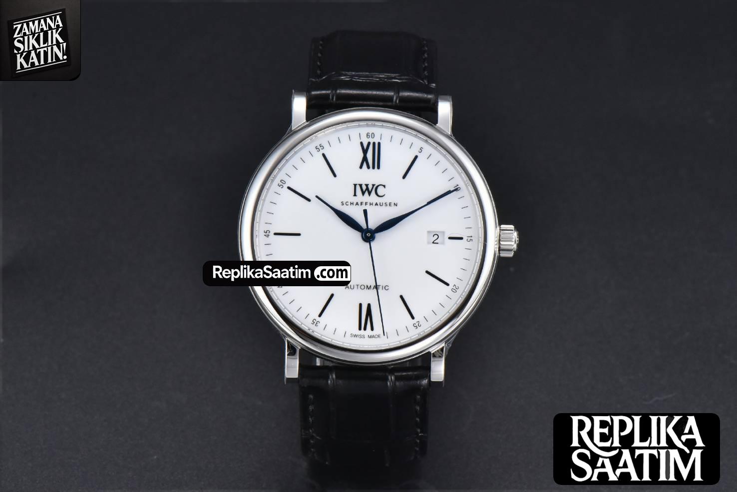 Portofino V7F 40MM White Dial Blue Hands Black Leather Strap A2892 -02