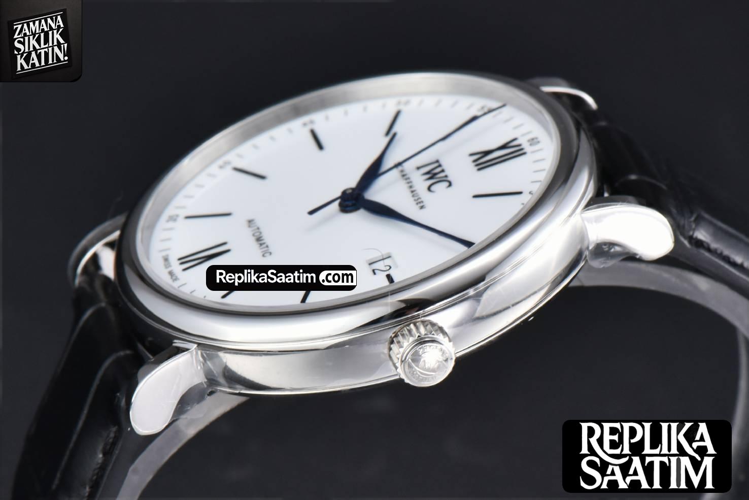 Portofino V7F 40MM White Dial Blue Hands Black Leather Strap A2892 -10
