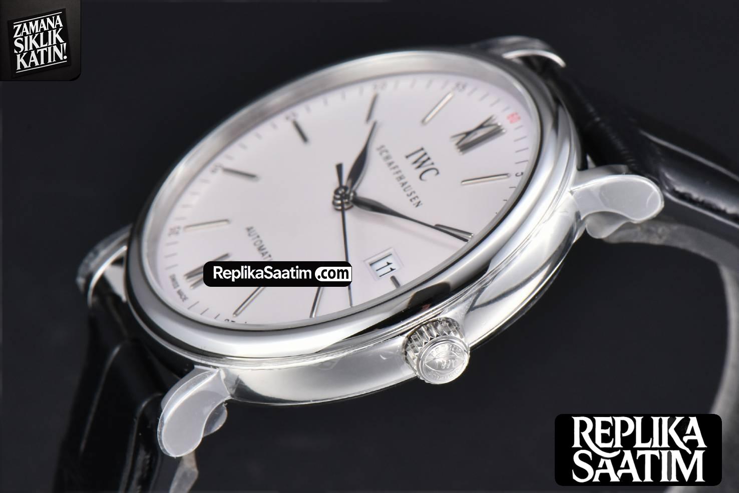Portofino V7F 40MM White Dial Red Index Black Leather Strap A2892 -10