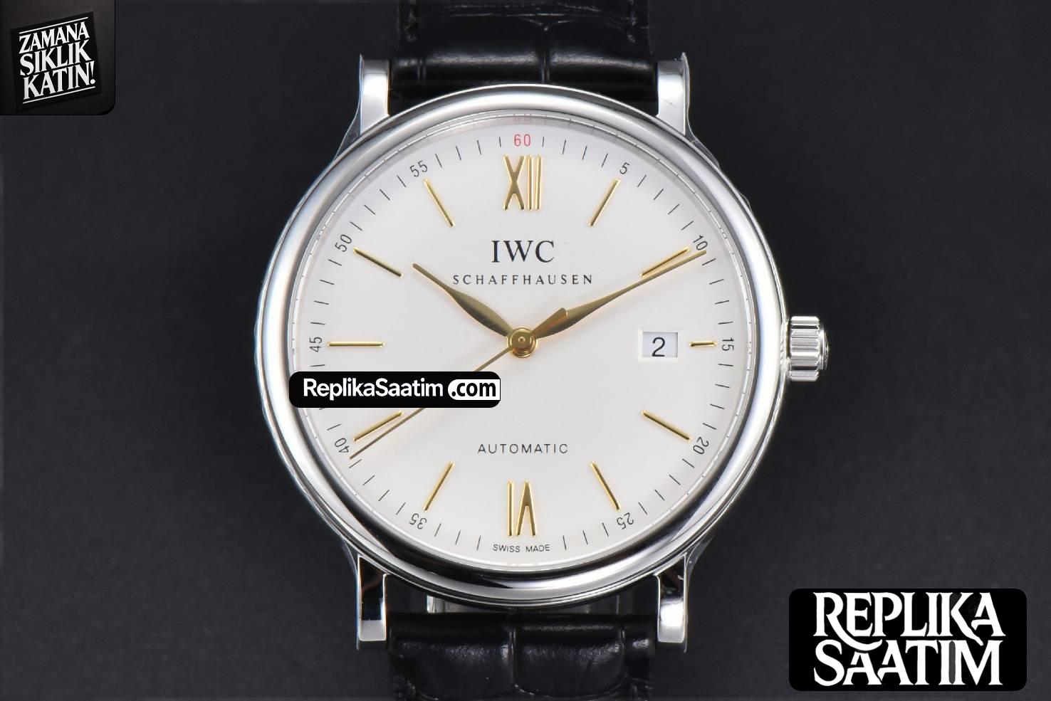 Portofino V7F 40MM White Dial YG Hands Black Leather Strap A2892 -01