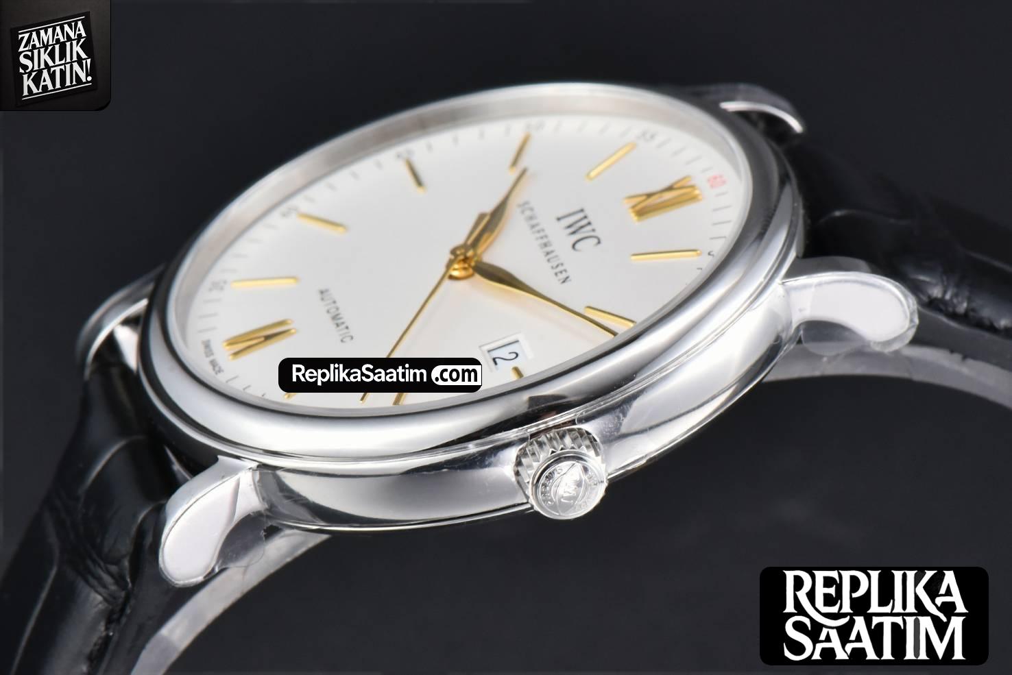 Portofino V7F 40MM White Dial YG Hands Black Leather Strap A2892 -10