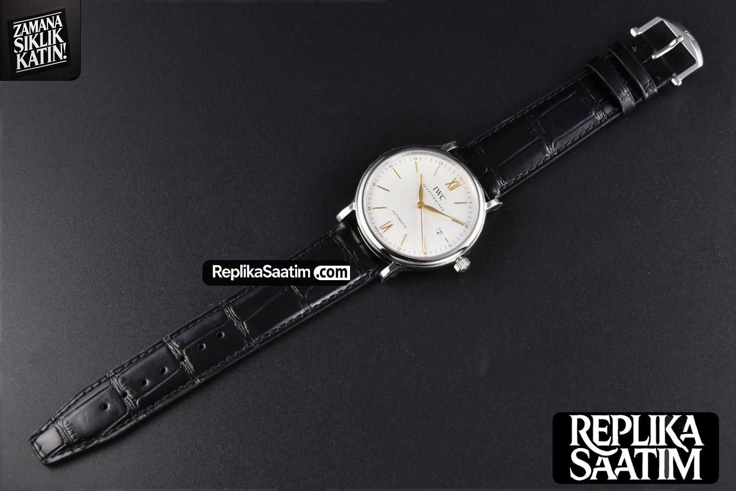 Portofino V7F 40MM White Dial YG Hands Black Leather Strap A2892 -30