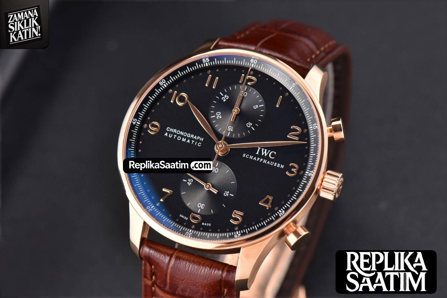 Portugieser Chrono IW371210 ZF 41MM RG Black Dial Brown Strap Cal69355 -02
