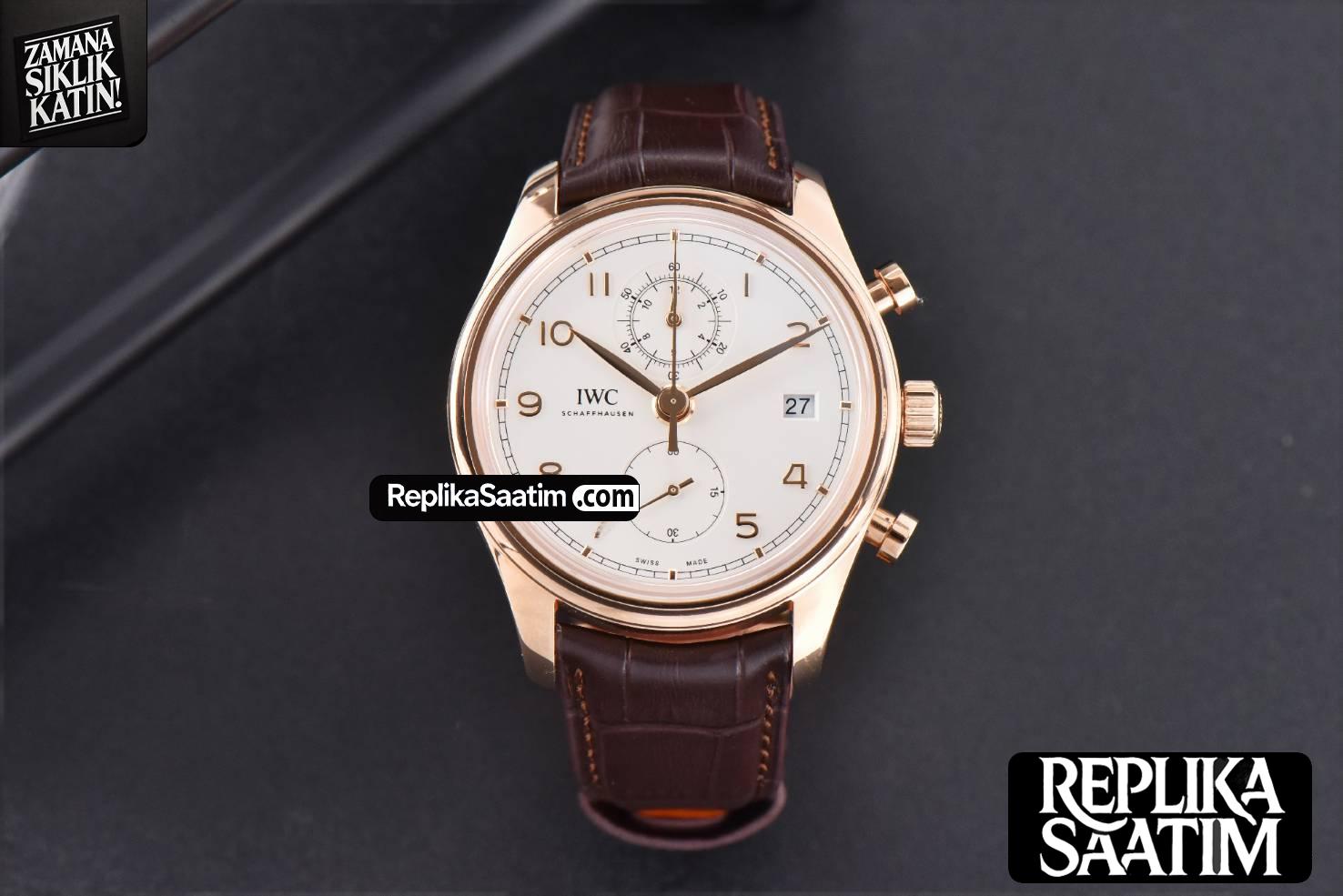 Portuguese Chrono IW390301 ZF 42MM White Dial Brown Leather Strap A7750 -02