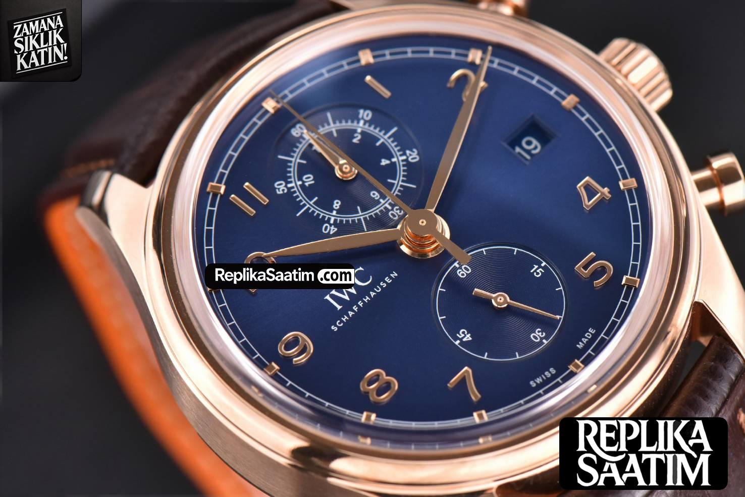 Portuguese Chrono IW390305 ZF 42MM Blue Dial Brown Leather Strap A7750 -08