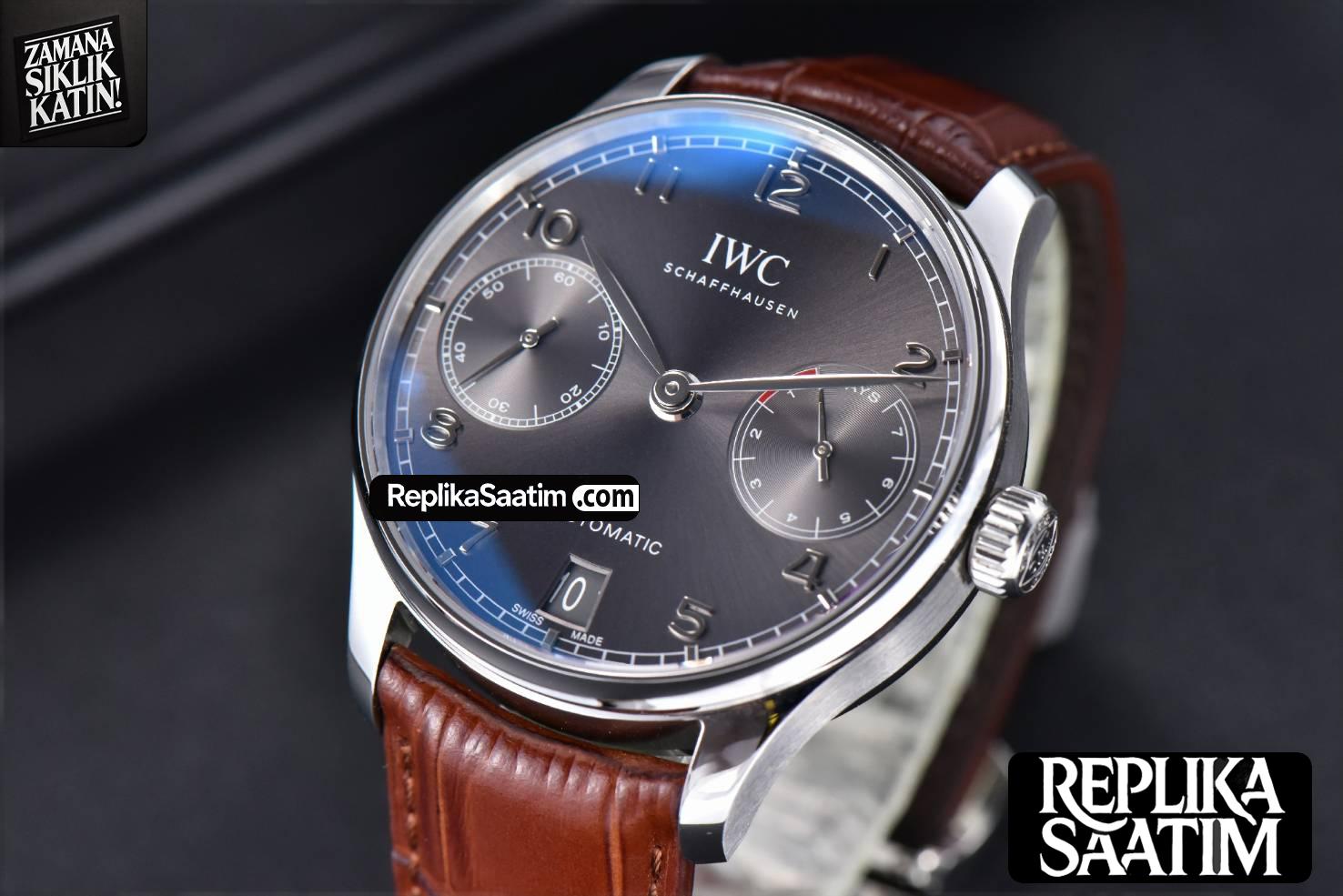 Portuguese Real PR IW500106 ZF 42MM Gray Dial Brown Leather Strap A51011 -03