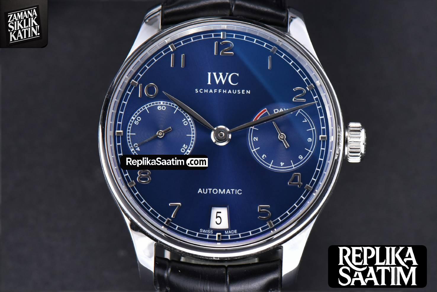 Portuguese Real PR IW500710 ZF 42MM Blue Dial Black Leather Strap A51011 -01