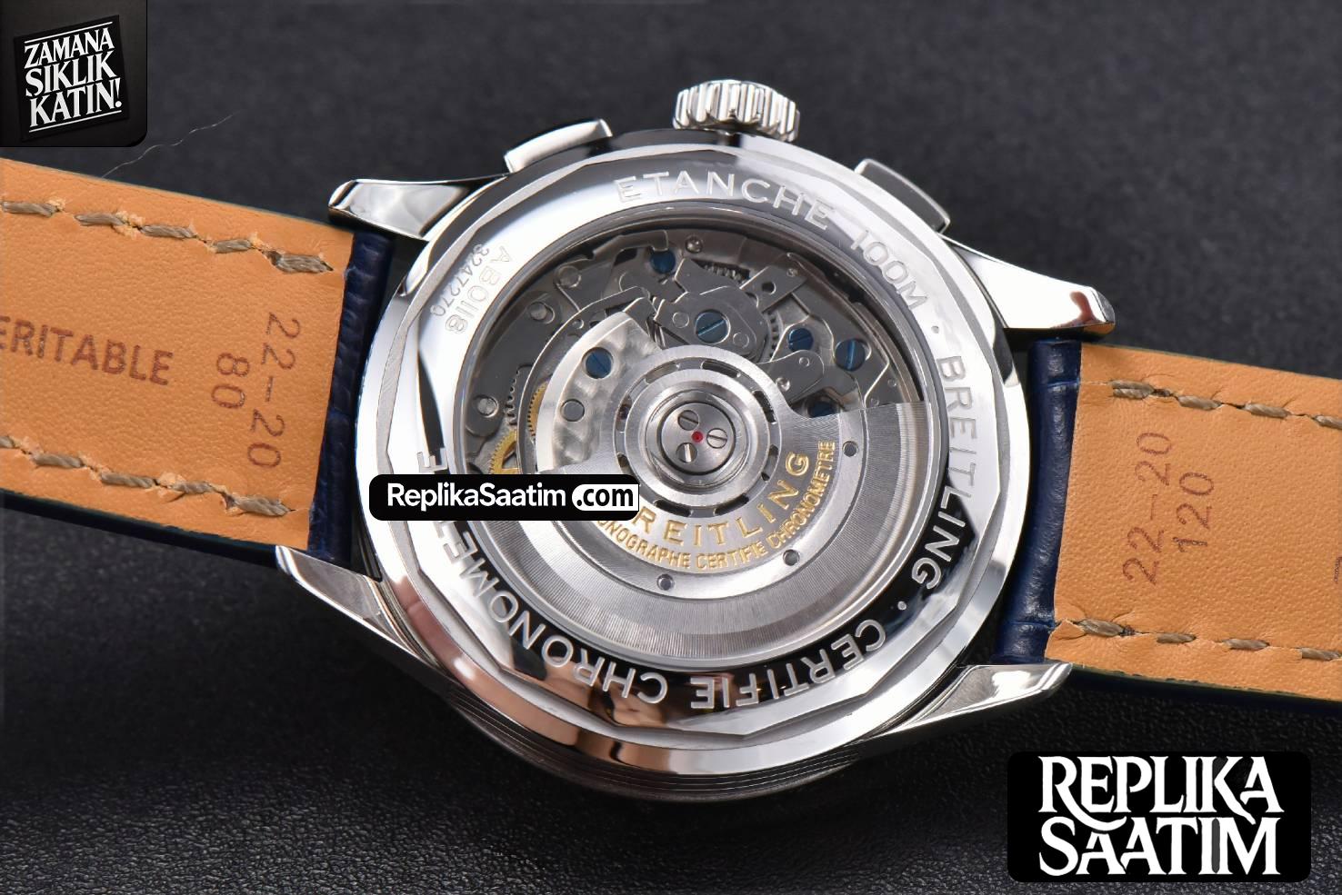 Premier B01 Chrono GF 42MM Blue Dial Blue Leather Strap A7750 -15