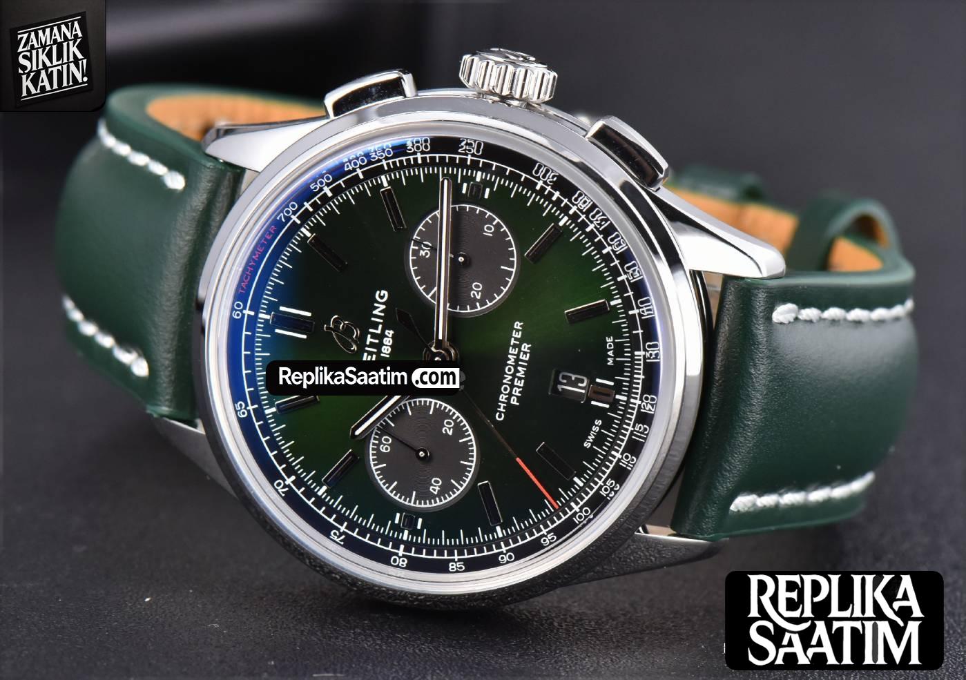 Premier B01 Chrono GF 42MM Green Dial Green Leather Strap A7750 -13
