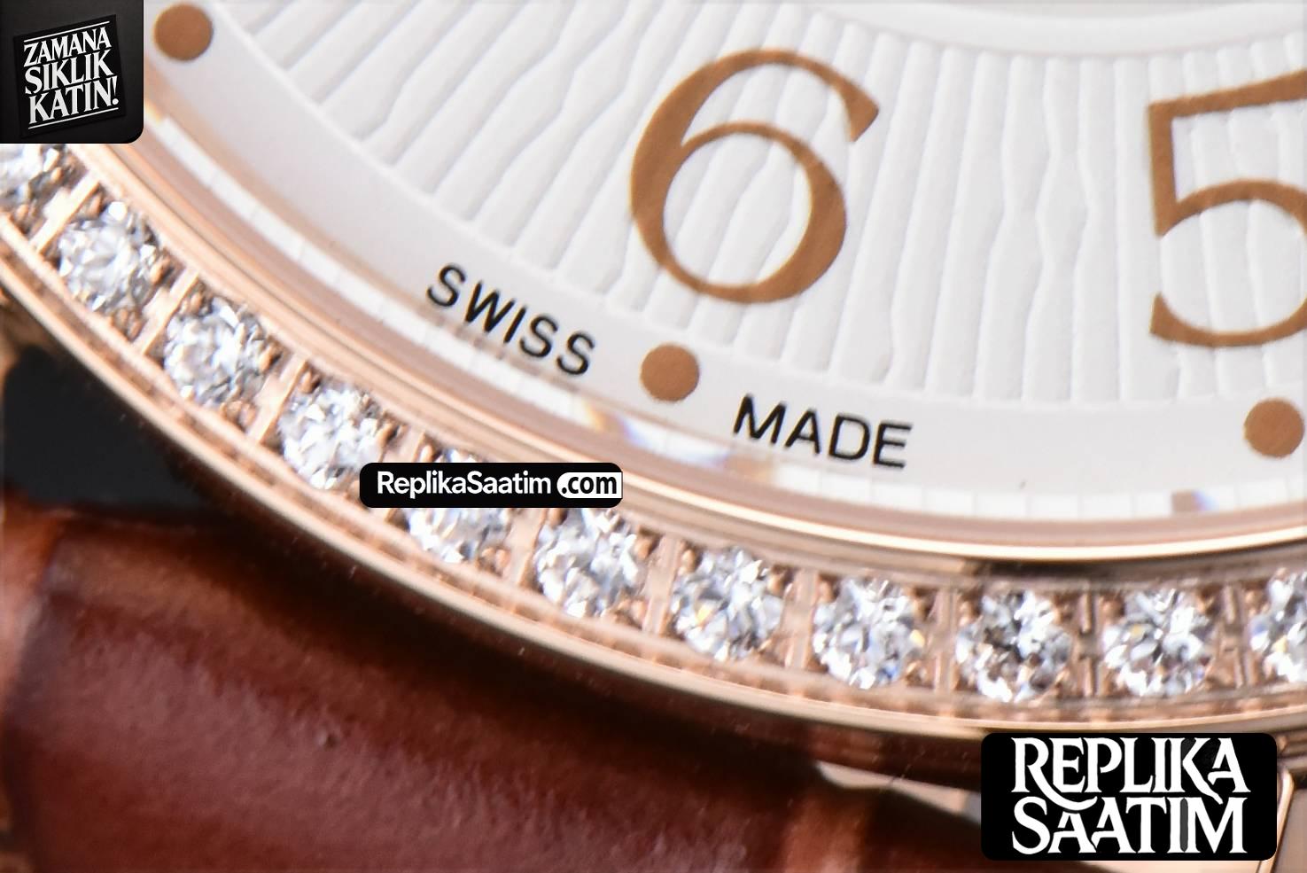 Rendez-Vous Night & Day 34mm APSF RG Diamond White Textured Dial Brown Leather Strap A898 -07