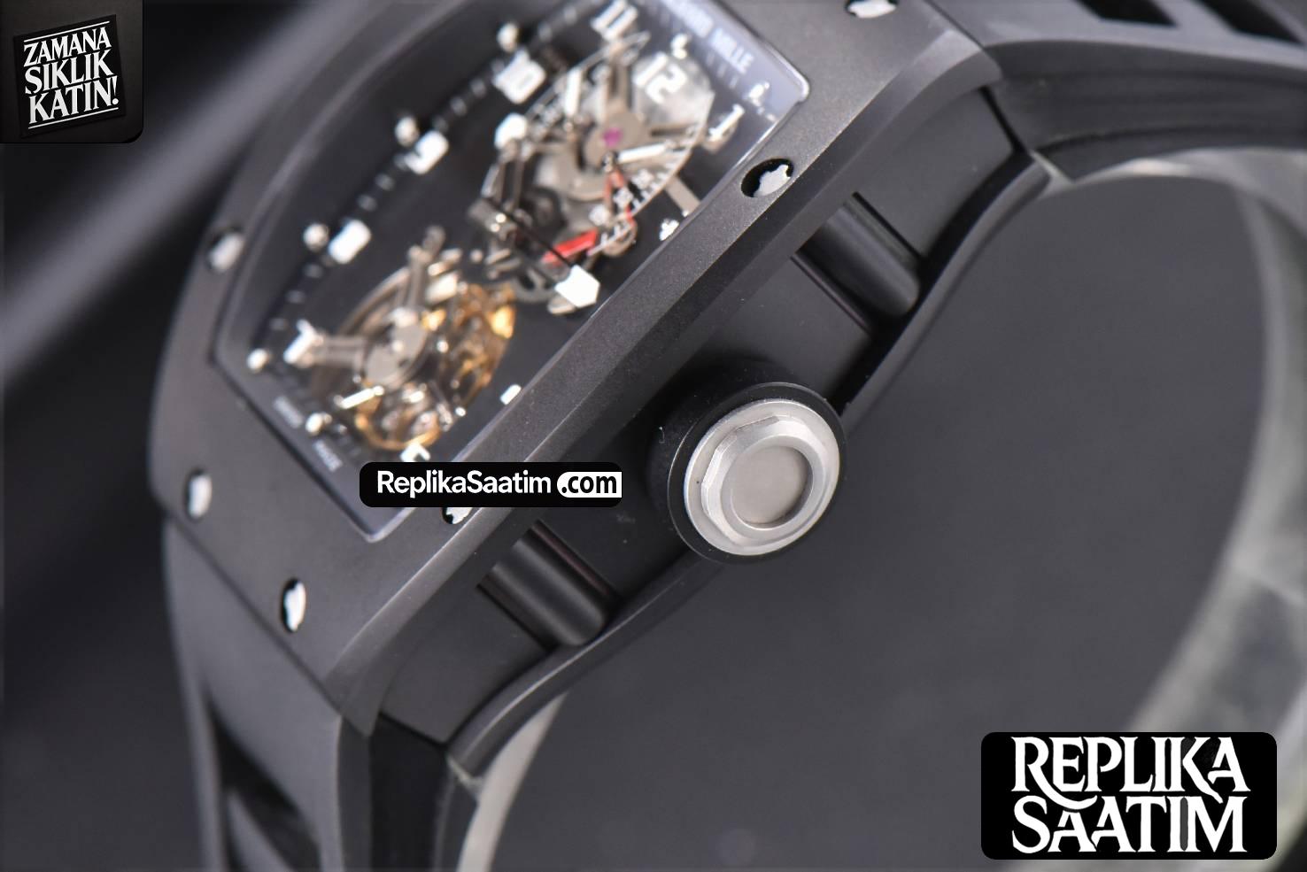 RM001 Tourbillon PVD JBF 47MM Black Skeleton Dial Black Rubber Strap -09