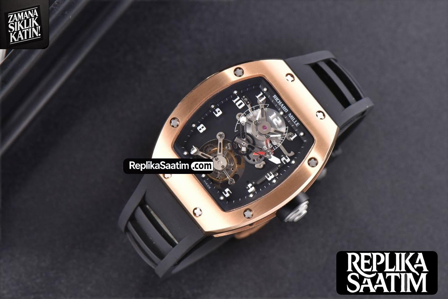 RM001 Tourbillon RG JBF 47MM Black Skeleton Dial Black Rubber Strap -03