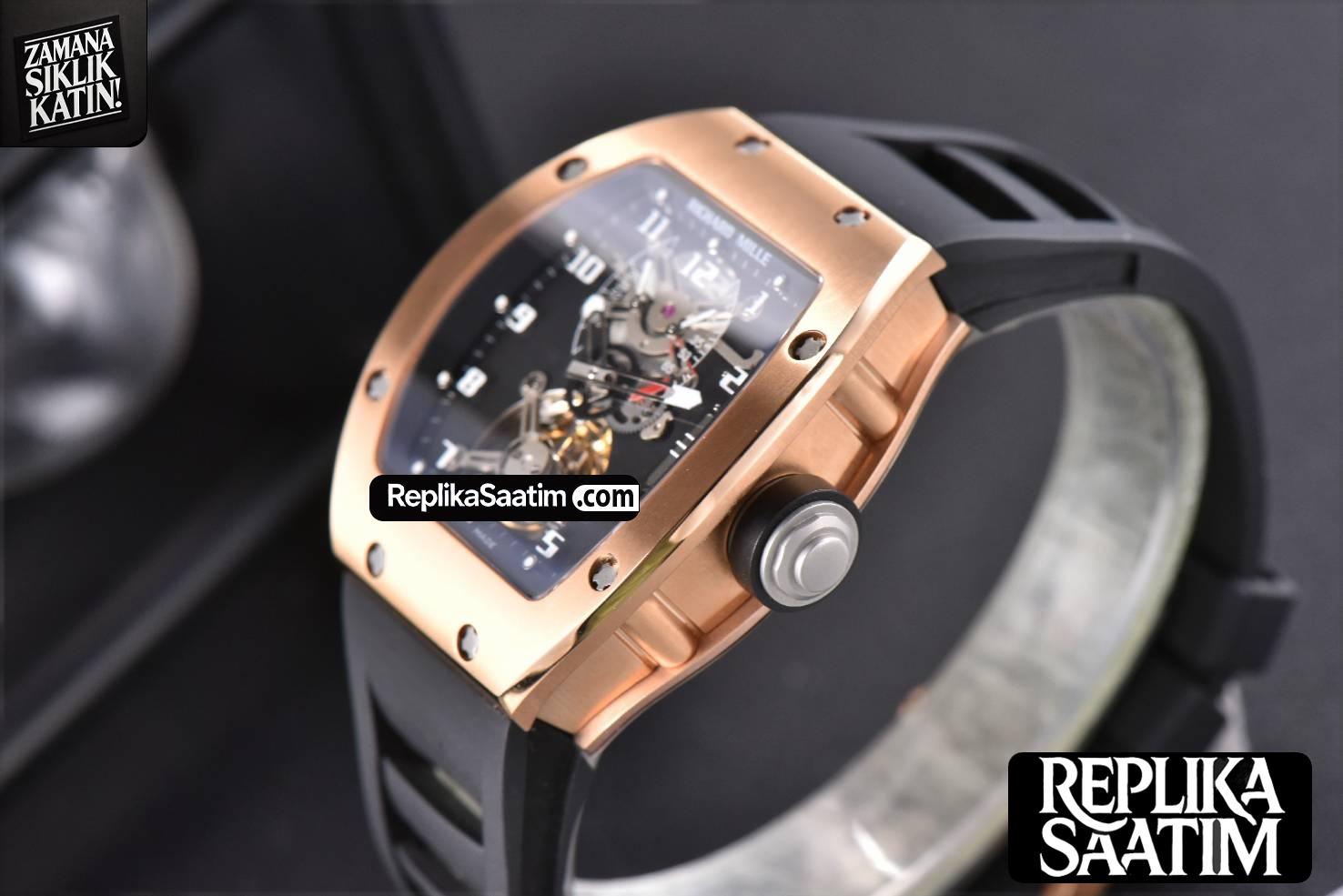 RM001 Tourbillon RG JBF 47MM Black Skeleton Dial Black Rubber Strap -10