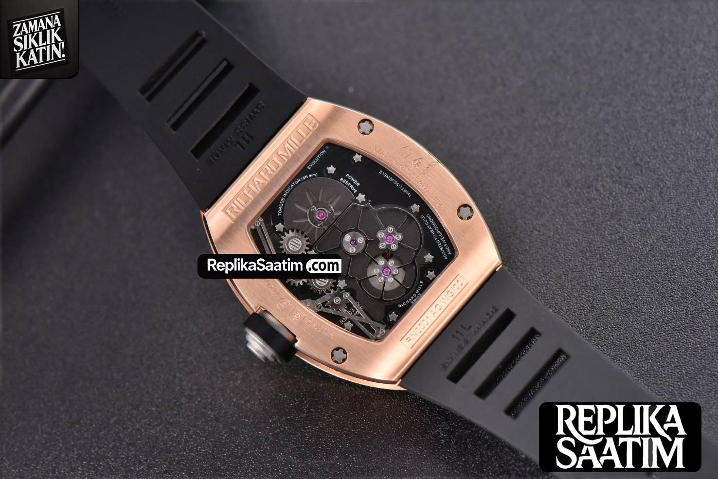 RM001 Tourbillon RG JBF 47MM Black Skeleton Dial Black Rubber Strap -12