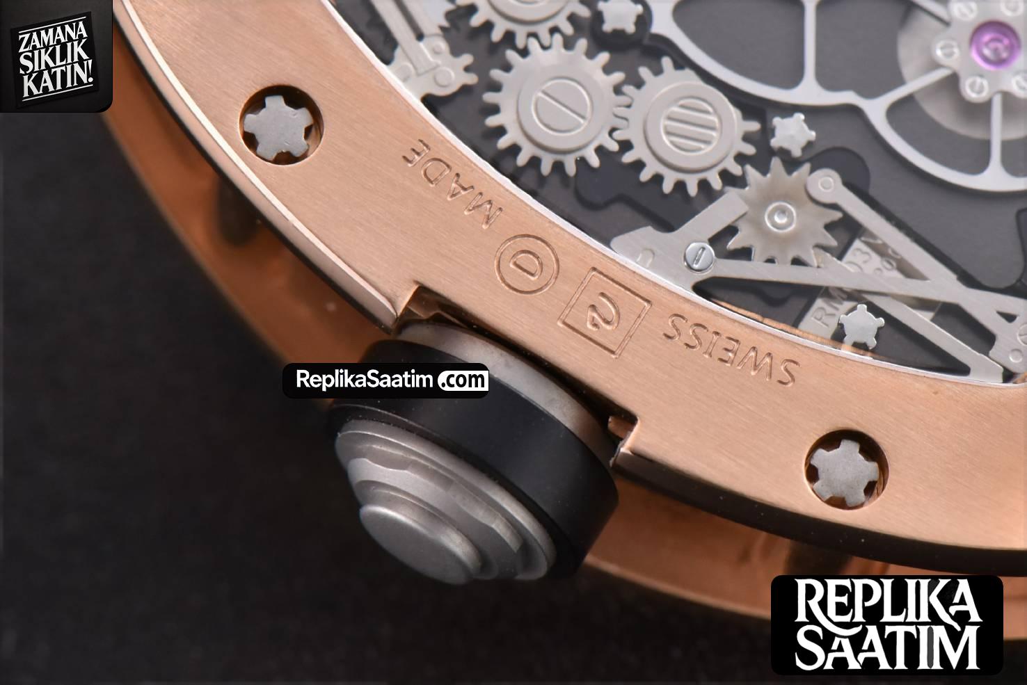 RM001 Tourbillon RG JBF 47MM Black Skeleton Dial Black Rubber Strap -16