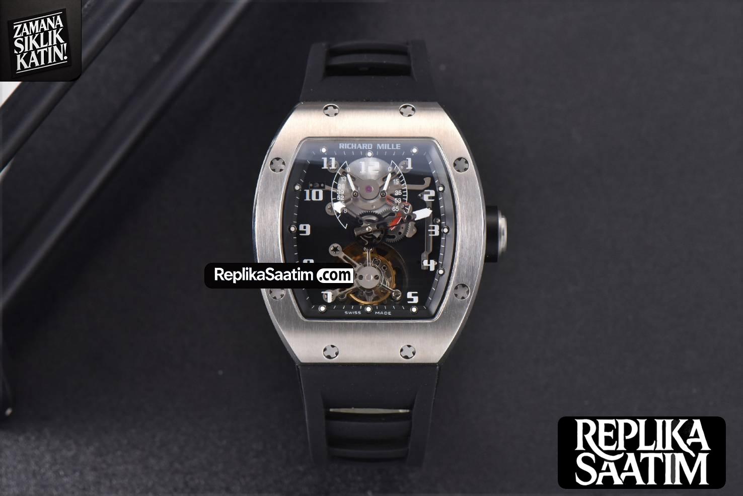 RM001 Tourbillon SS JBF 47MM Black Skeleton Dial Black Rubber Strap -02