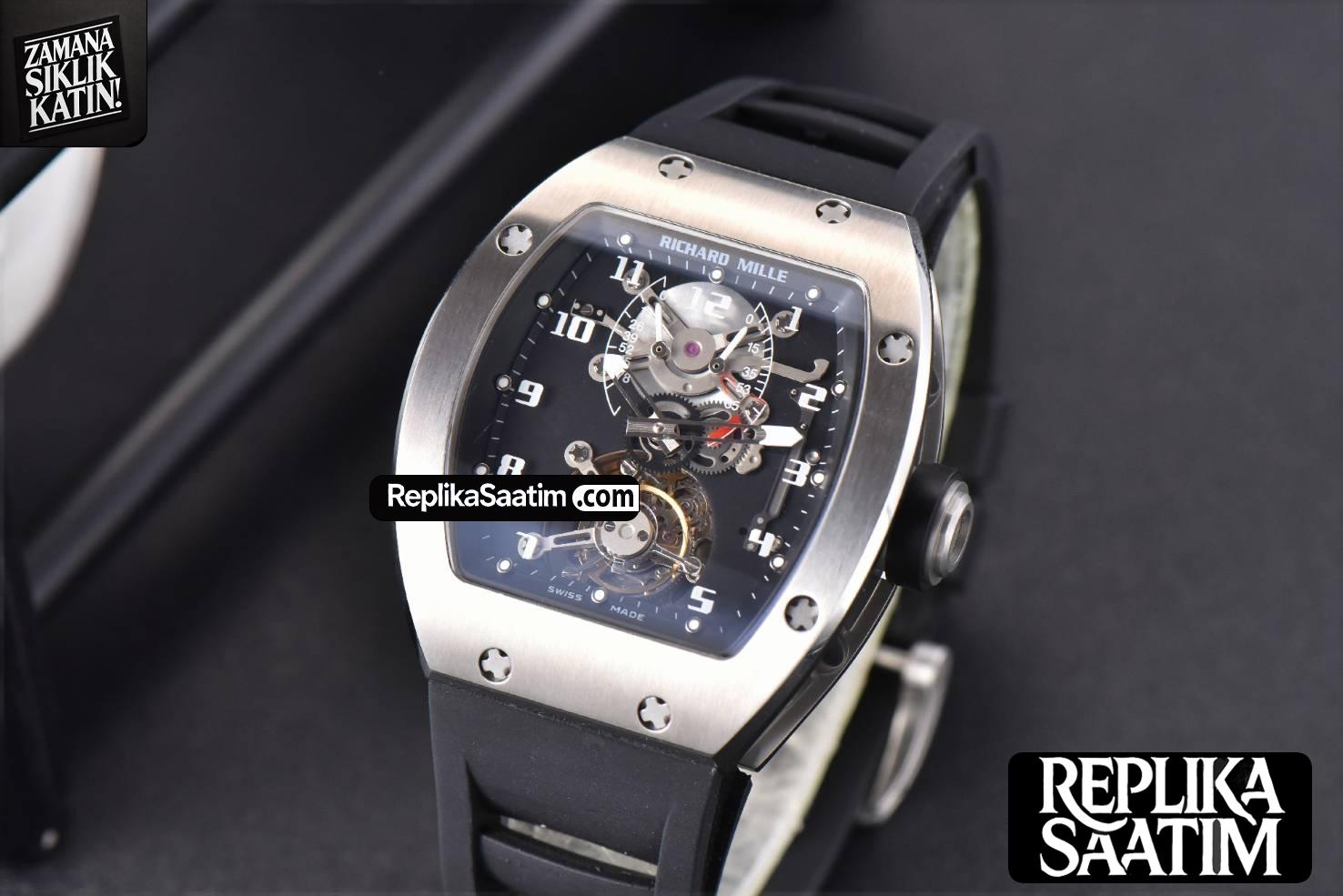 RM001 Tourbillon SS JBF 47MM Black Skeleton Dial Black Rubber Strap -03