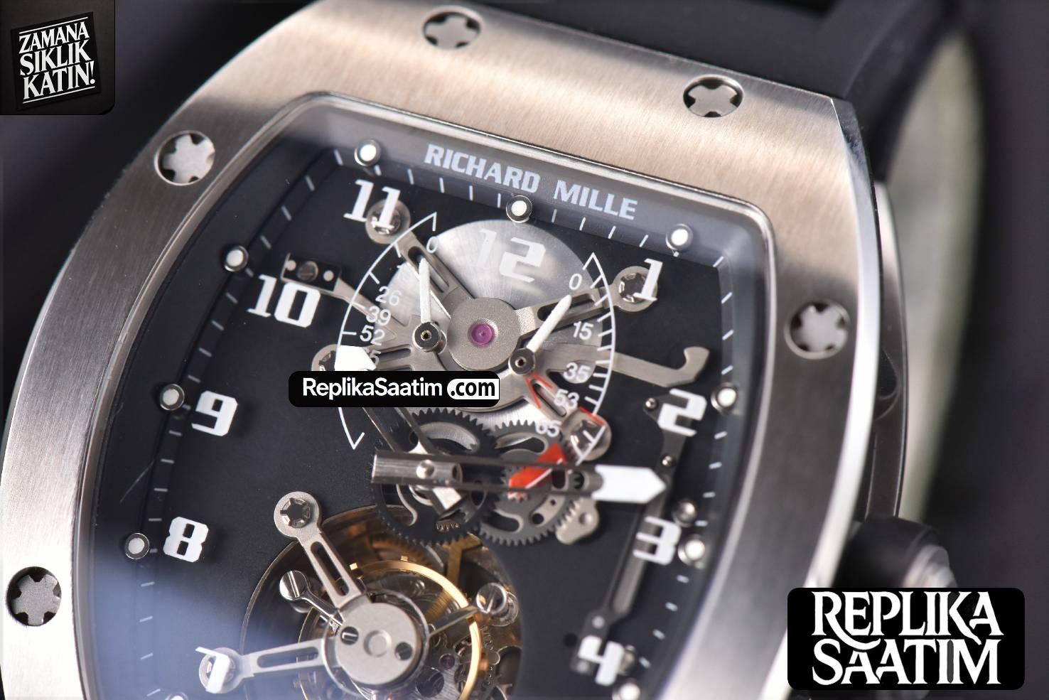 RM001 Tourbillon SS JBF 47MM Black Skeleton Dial Black Rubber Strap -04