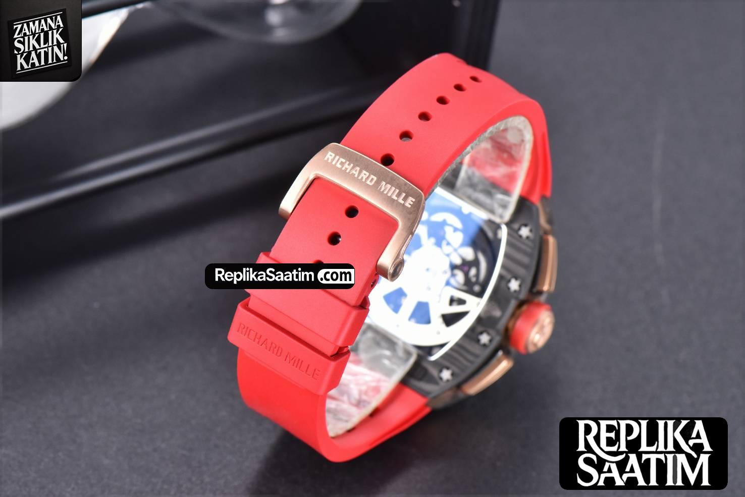 RM011 NTPT Chrono KVF Red Skeleton Dial on Red Crown Red Rubber Strap A7750 V2 -15