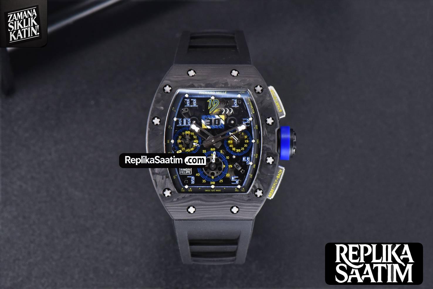 RM011 NTPT Chrono KVF  Skeleton Dial on Blue Crown Black Rubber Strap A7750 V2 -02