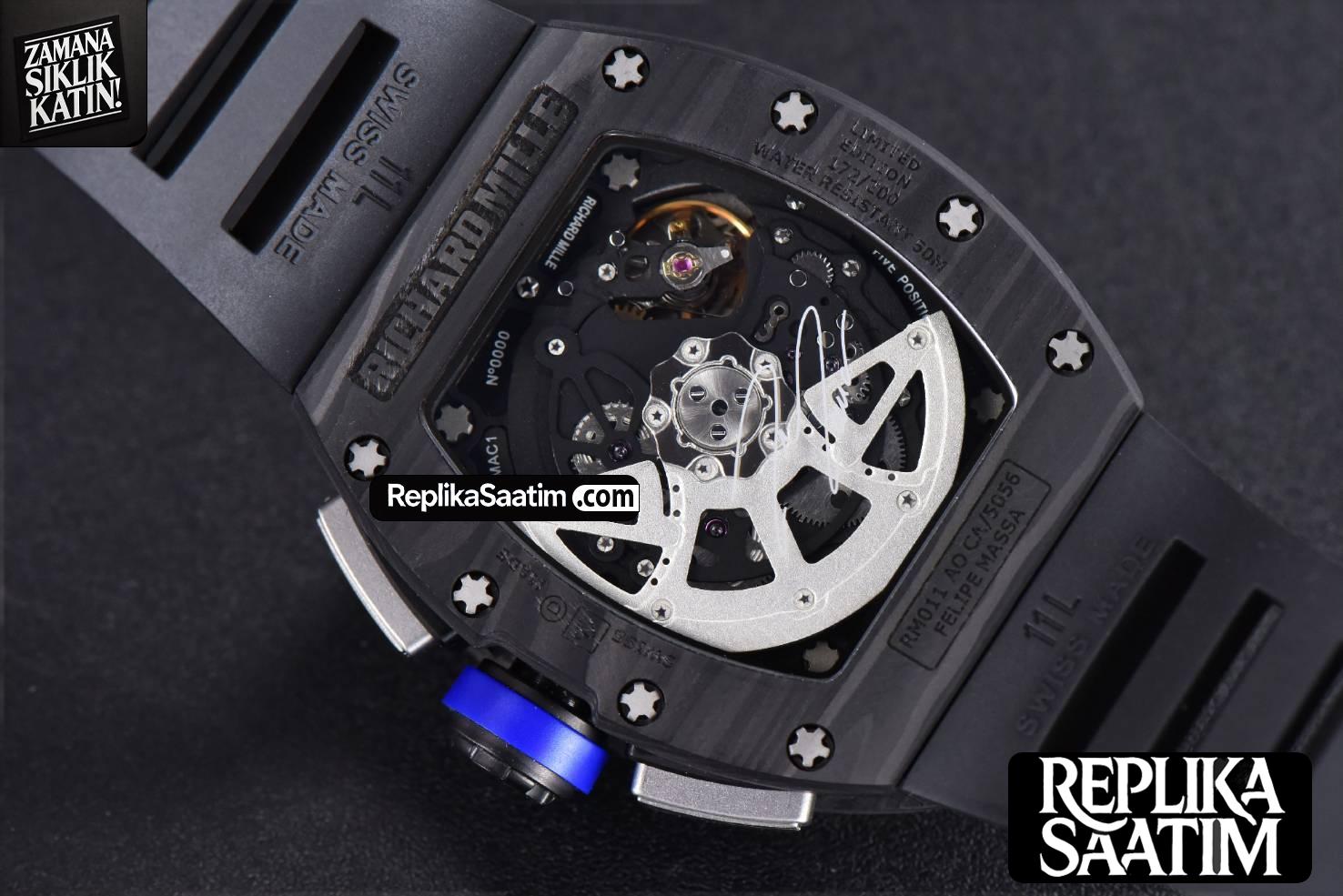 RM011 NTPT Chrono KVF  Skeleton Dial on Blue Crown Black Rubber Strap A7750 V2 -13