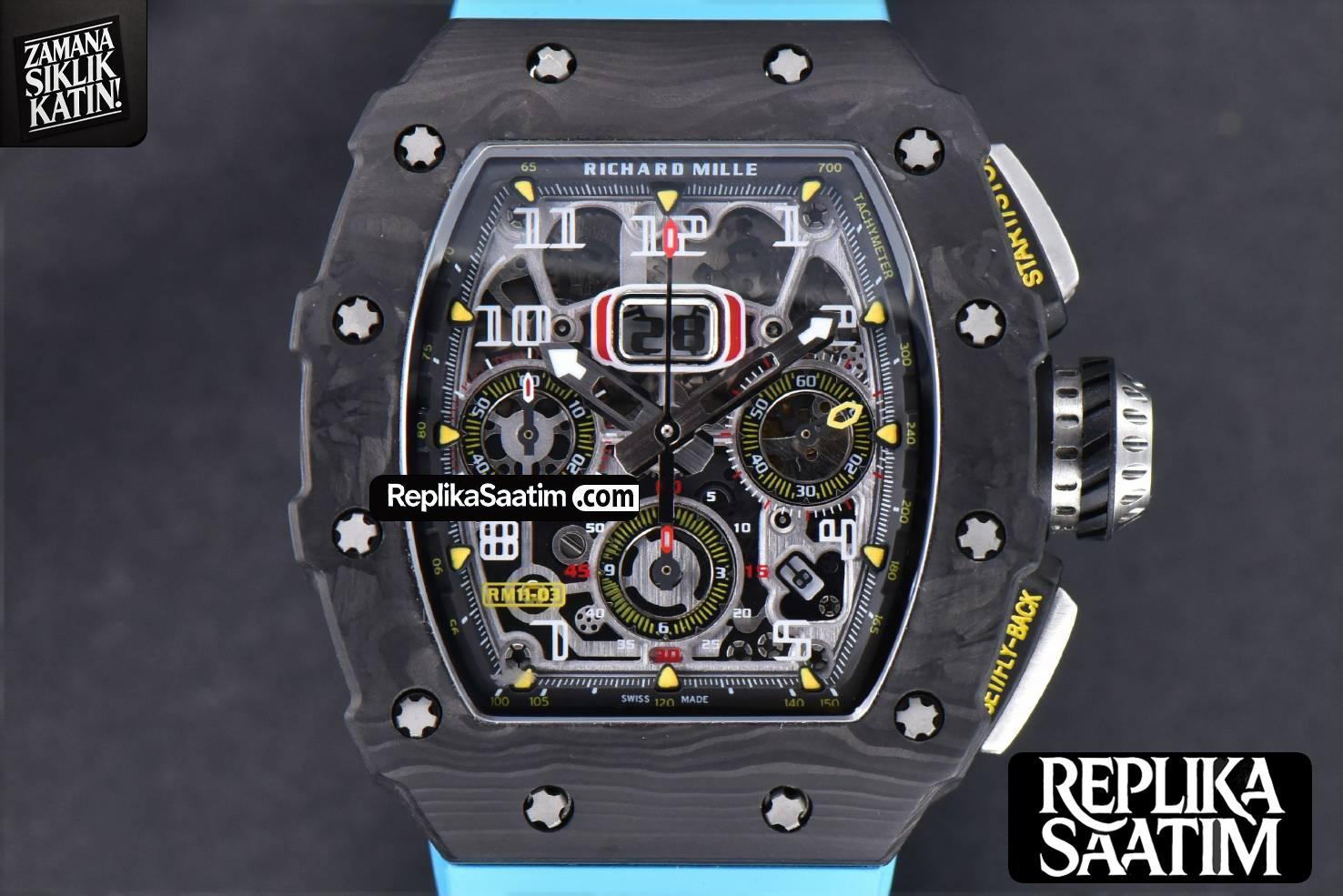 RM011 NTPT Chrono KVF  Skeleton Dial on Blue  Rubber Strap A7750 V2 -01