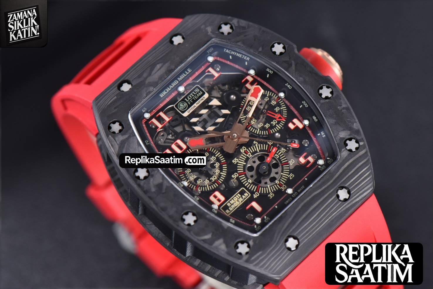 RM011 NTPT Chrono KVF Skeleton Dial on Red Rubber Strap A7750 V2 -11