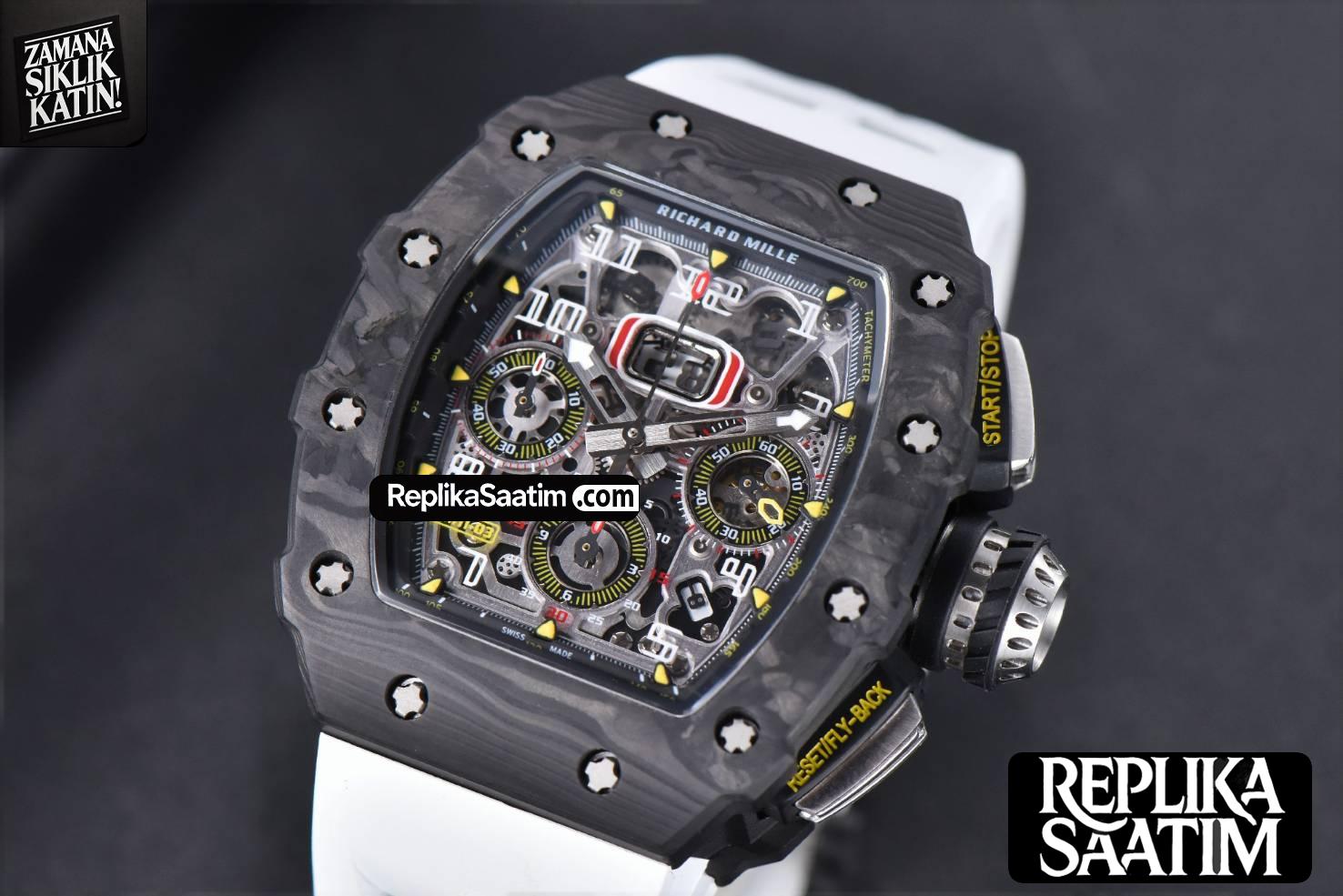 RM011 NTPT Chrono KVF  Skeleton Dial on White Rubber Strap A7750 V2 -03