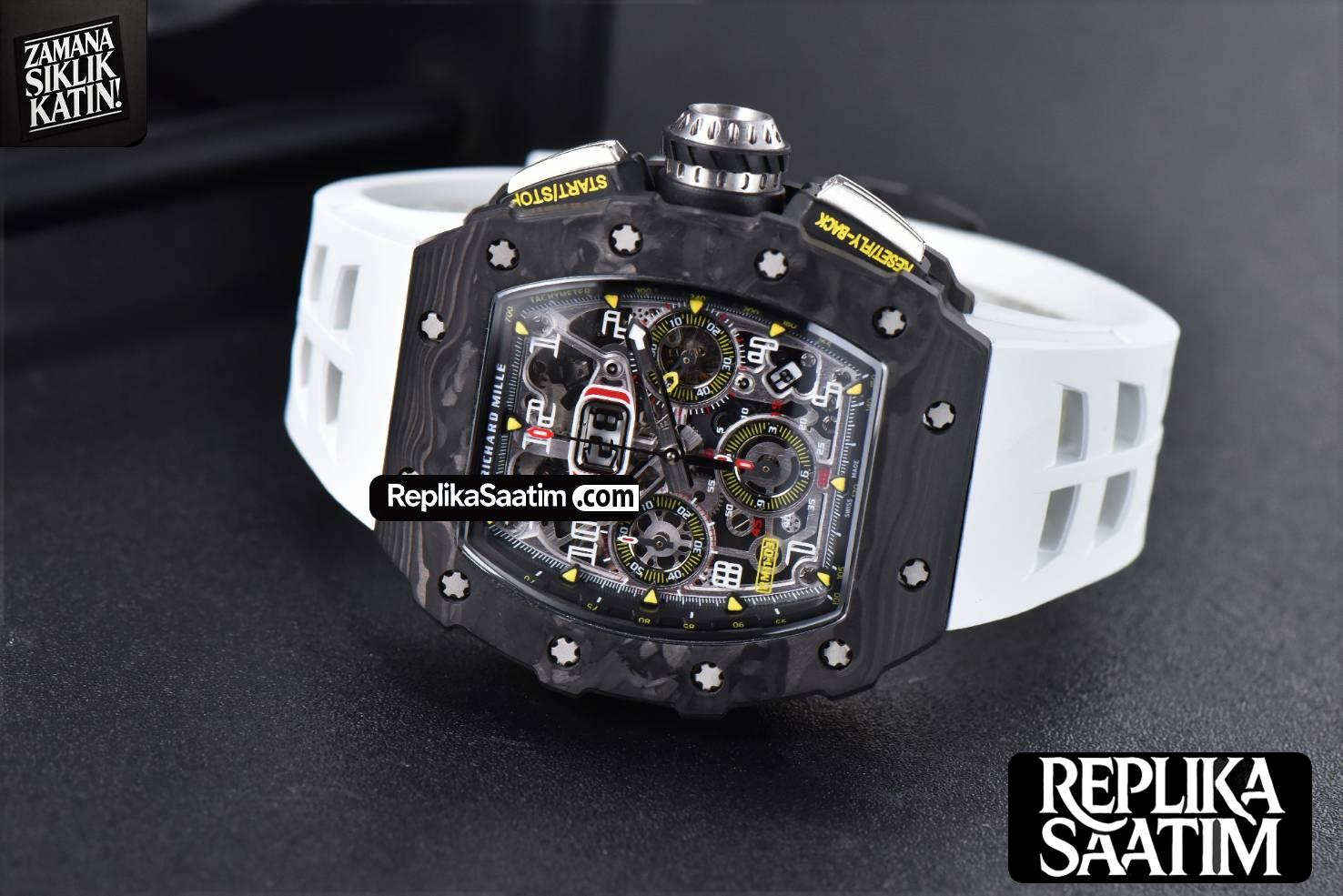RM011 NTPT Chrono KVF  Skeleton Dial on White Rubber Strap A7750 V2 -14